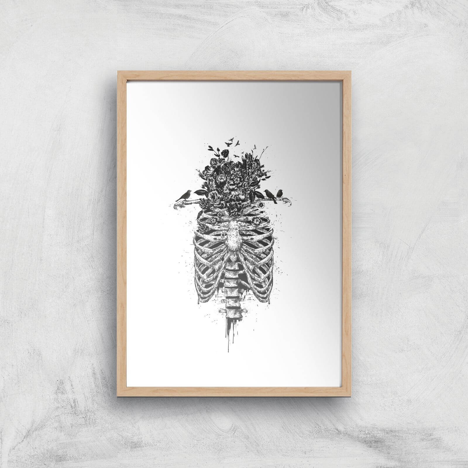 Balazs Solti Skulls and Flowers Art Print - A4 - Wood Frame