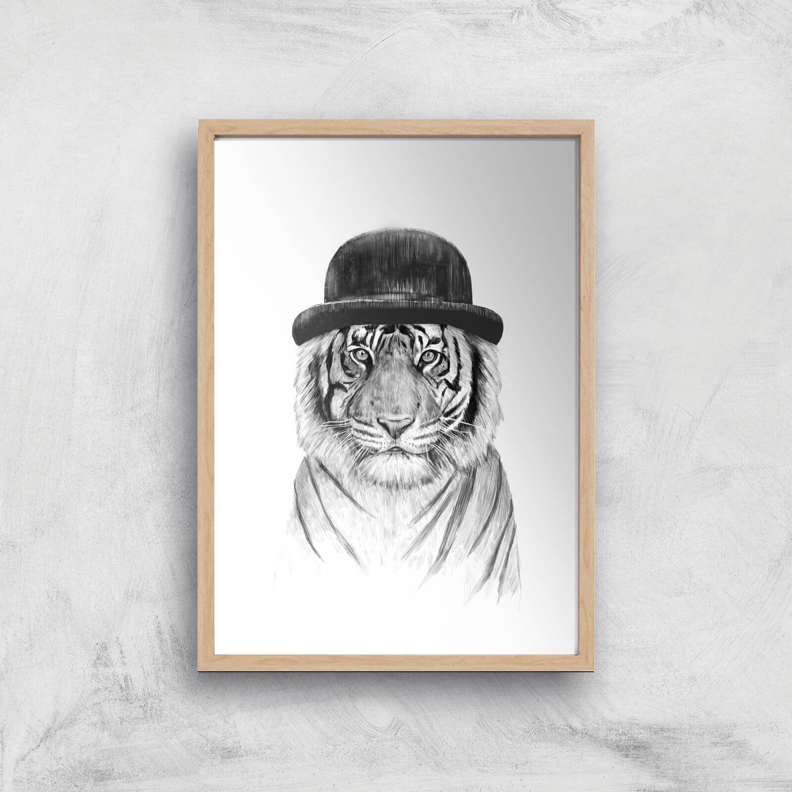 Balazs Solti Tiger In A Hat Art Print - A4 - Wood Frame