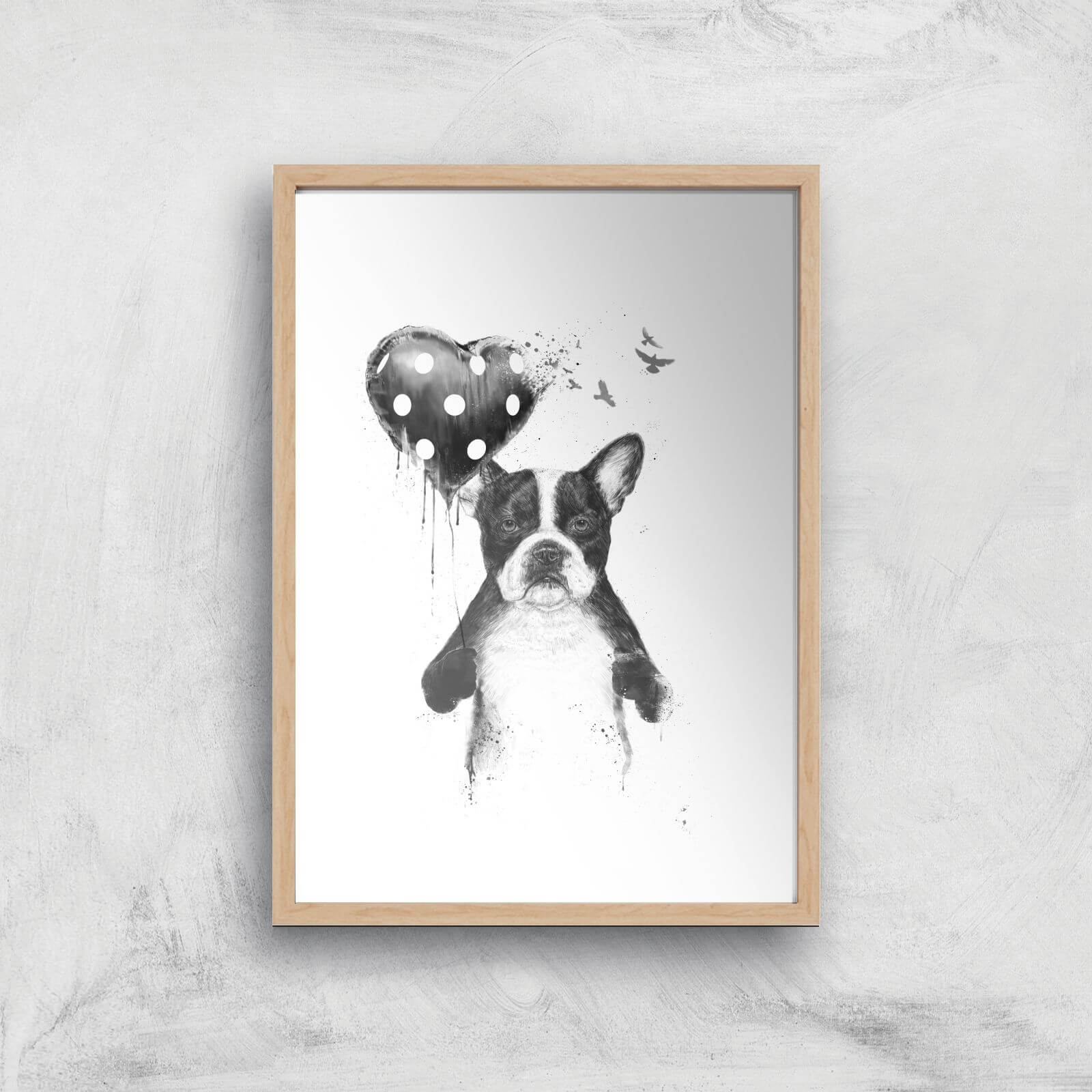 Balazs Solti Bulldog and Balloon Art Print - A4 - Wood Frame