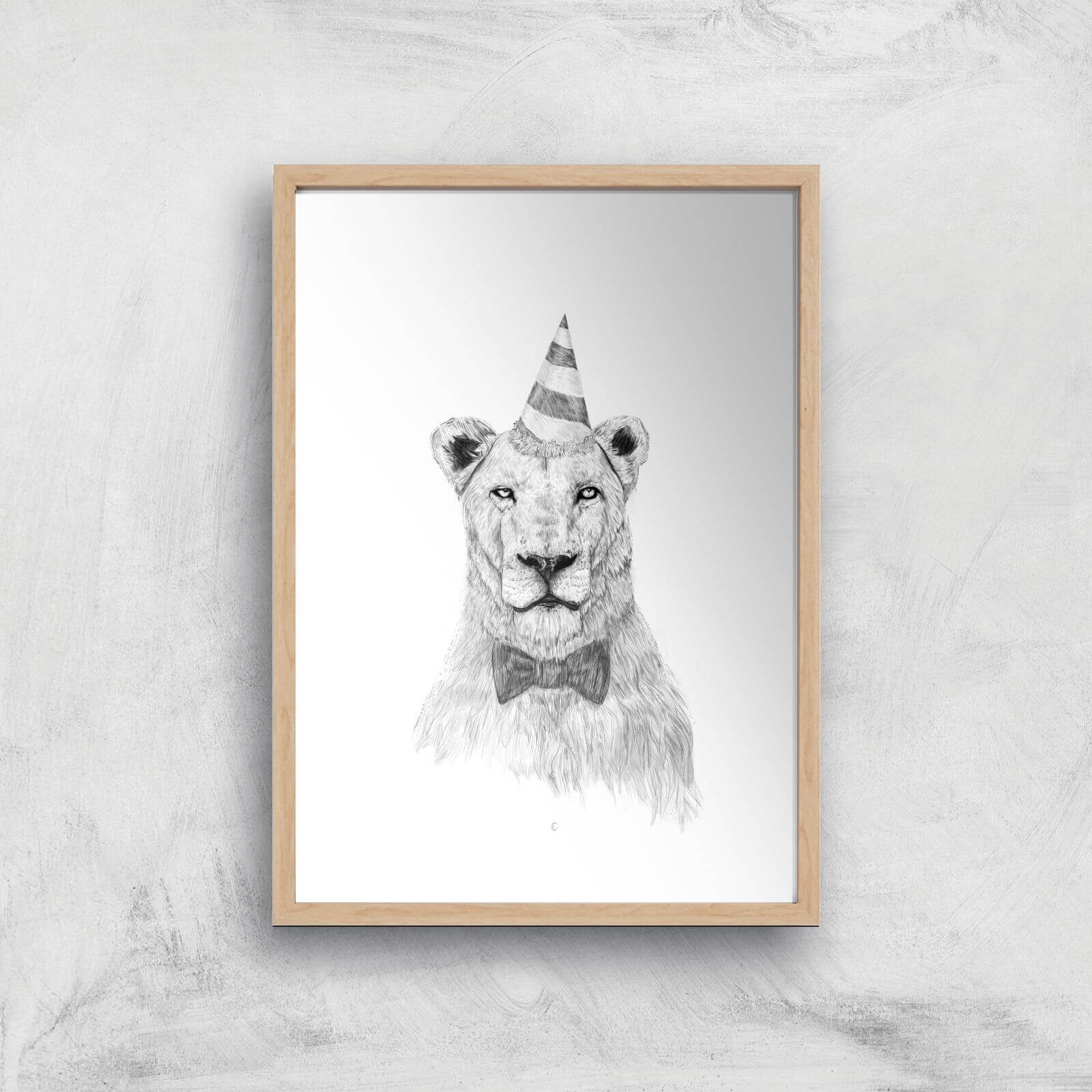 Balazs Solti Party Lion Art Print - A4 - Wood Frame