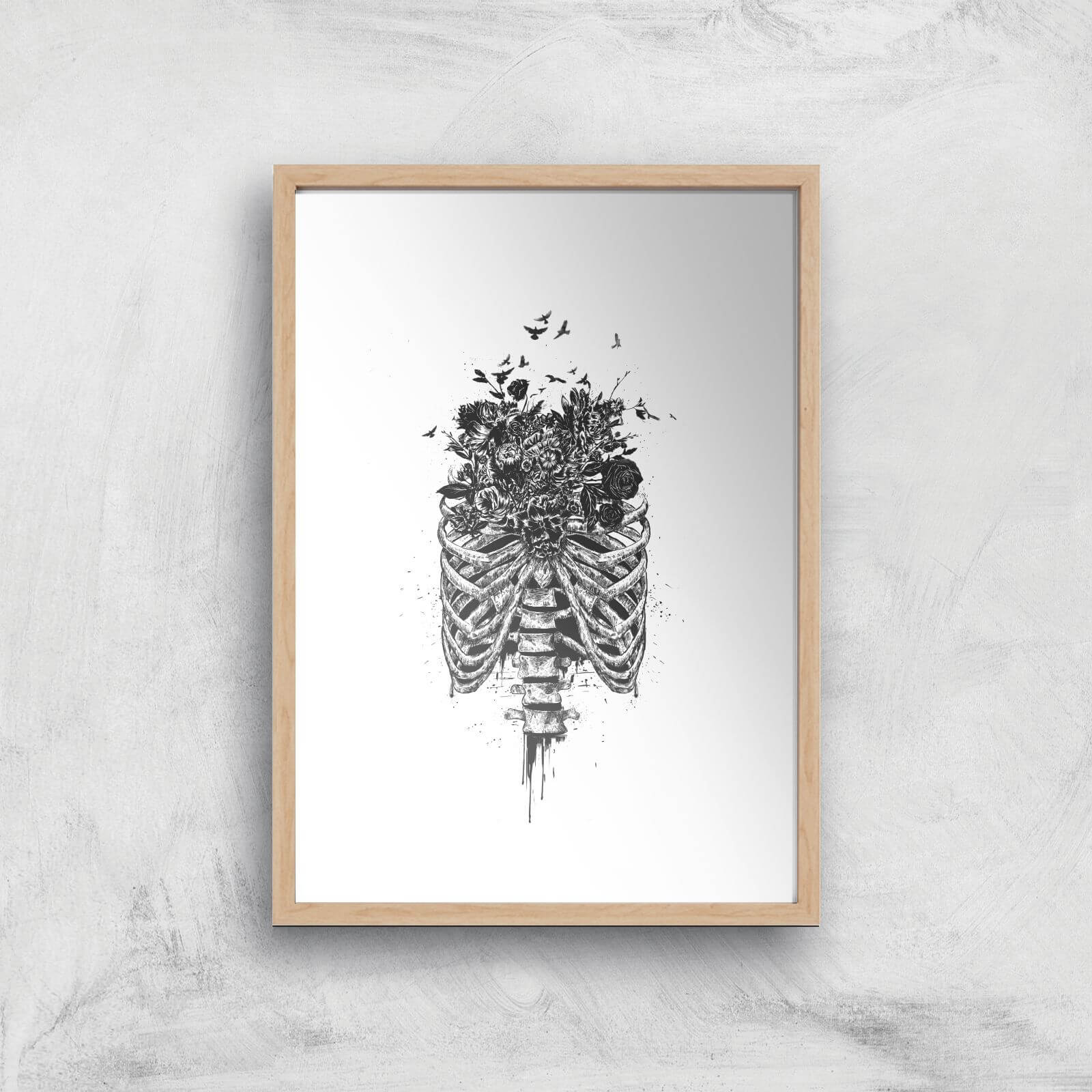 Balazs Solti Ribcage and Flowers Art Print - A4 - Wood Frame