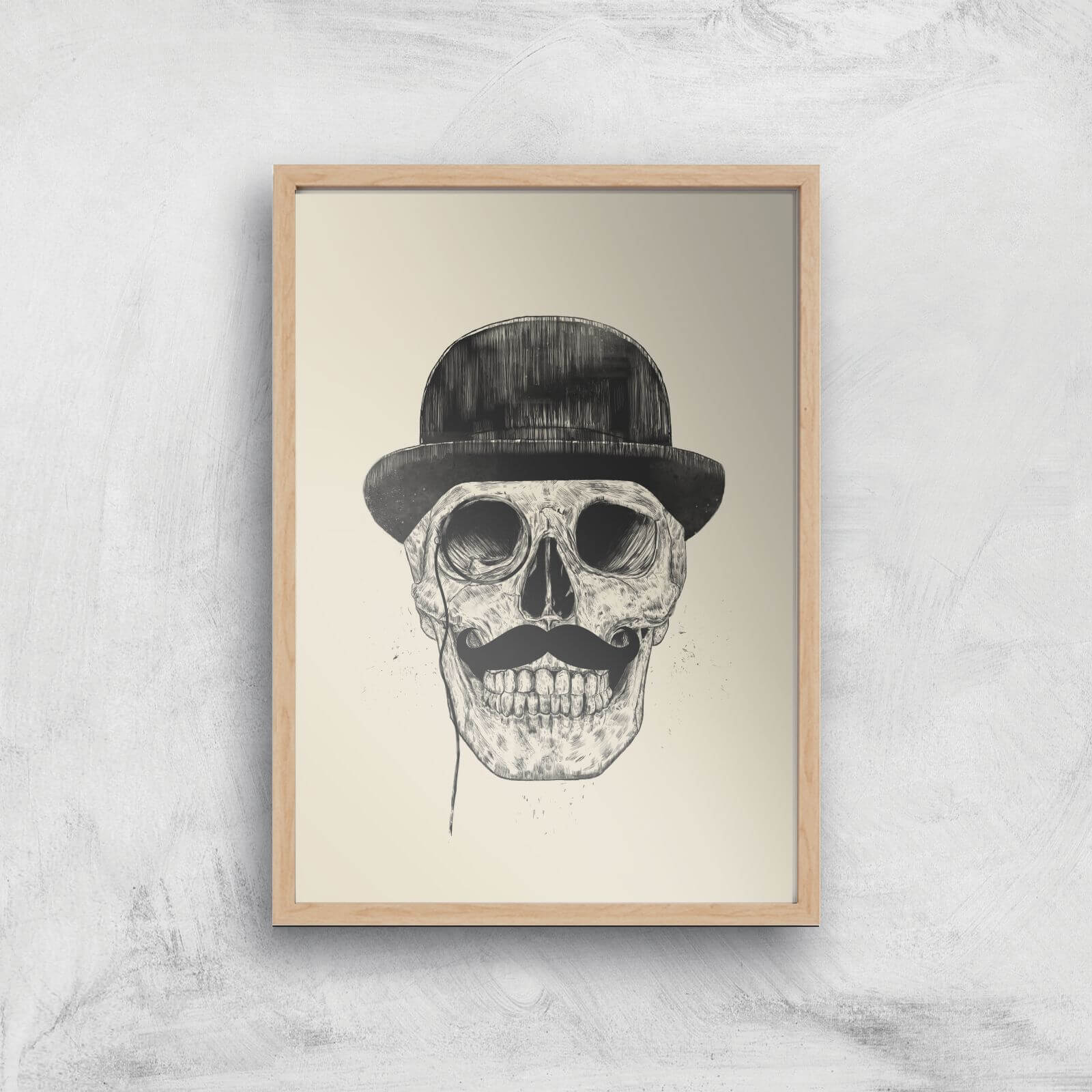Balazs Solti Monocle Skull Art Print - A4 - Wood Frame
