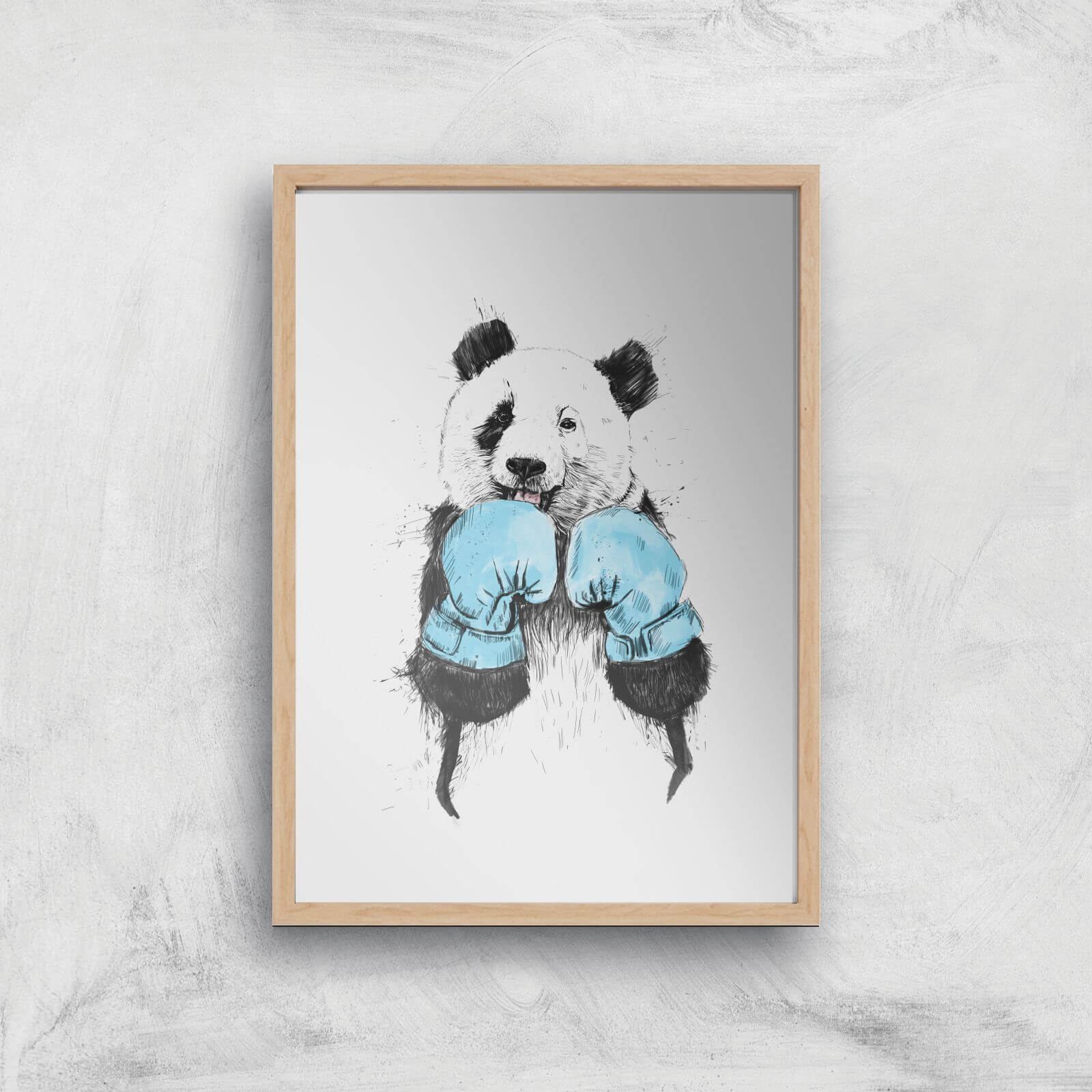 Balazs Solti Boxing Panda Art Print - A4 - Wood Frame
