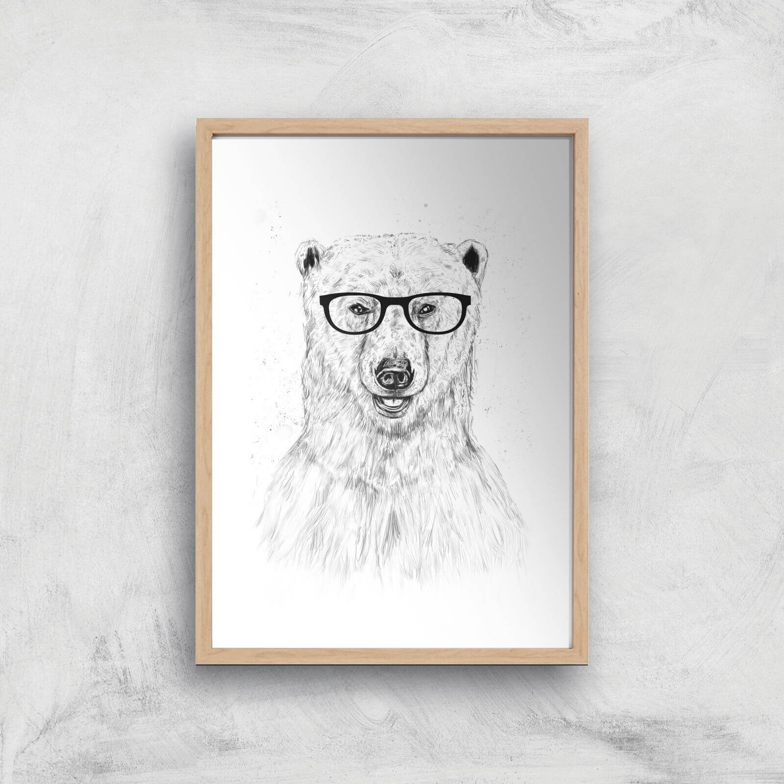 Balazs Solti Polar Bear and Glasses Art Print - A4 - Wood Frame