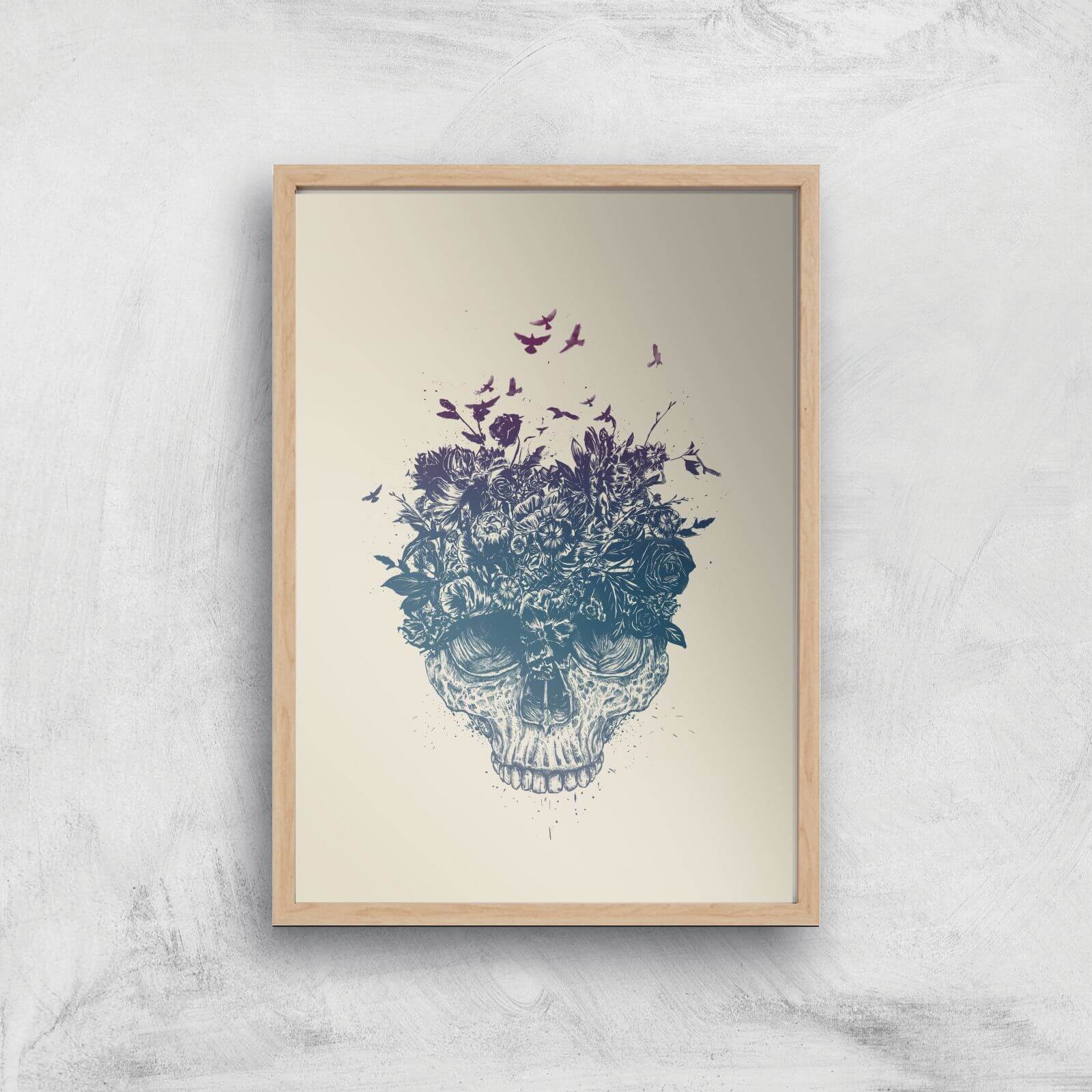 Balazs Solti Skulls and Flowers Art Print - A4 - Wood Frame