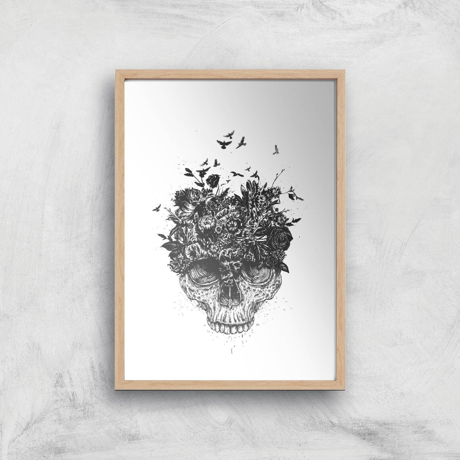 Balazs Solti Skulls and Flowers Art Print - A4 - Wood Frame