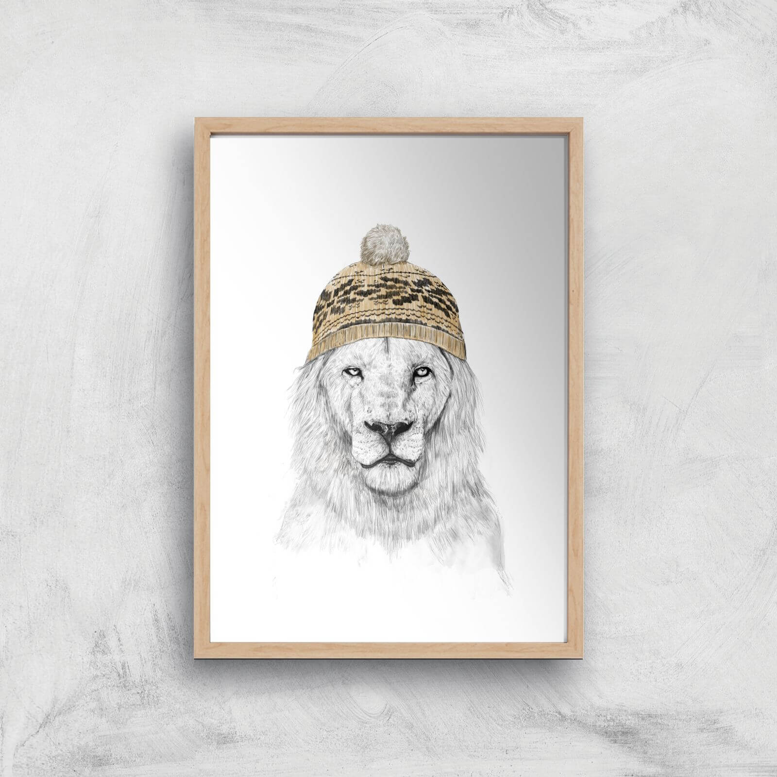Balazs Solti Lion with Hat Art Print - A4 - Wood Frame