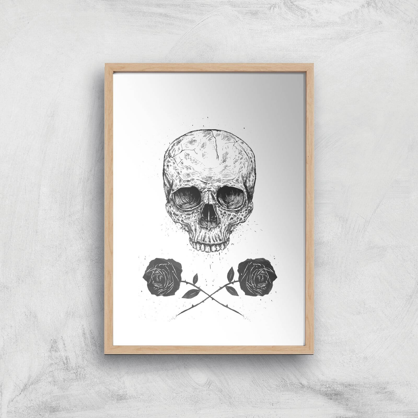 Balazs Solti Skull and Roses Art Print - A4 - Wood Frame