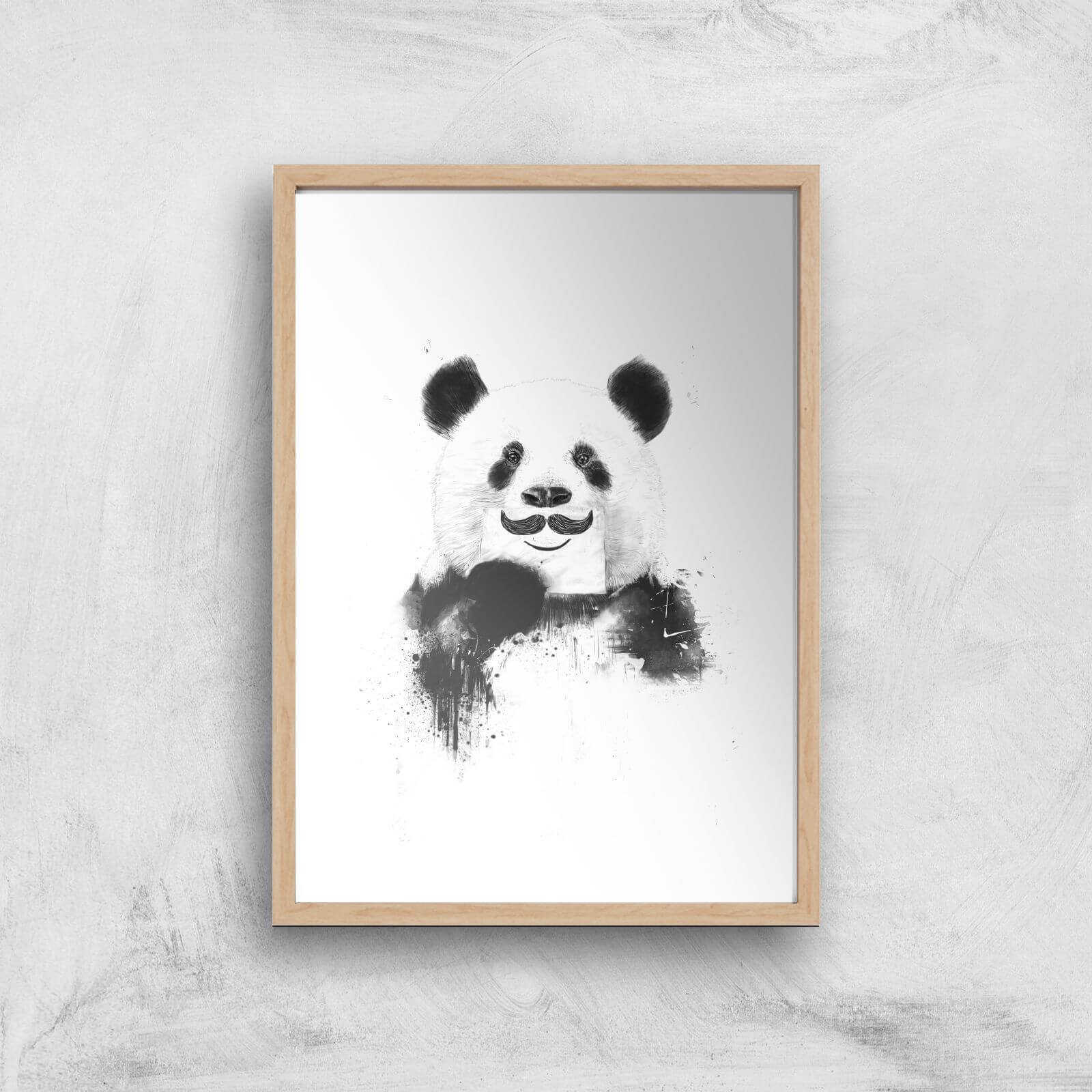 Balazs Solti Moustache and Panda Art Print - A4 - Wood Frame