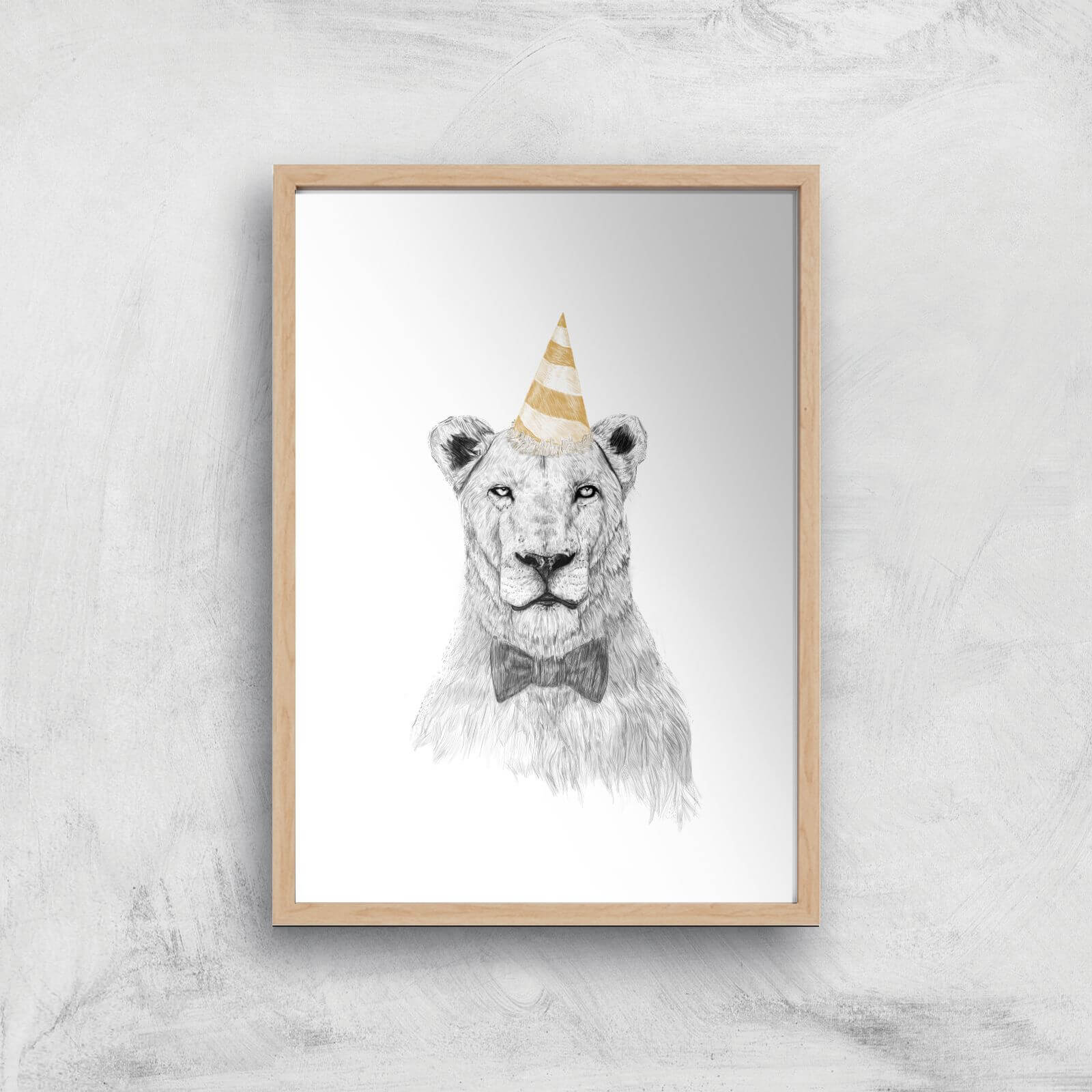 Balazs Solti Party Lion Art Print - A4 - Wood Frame