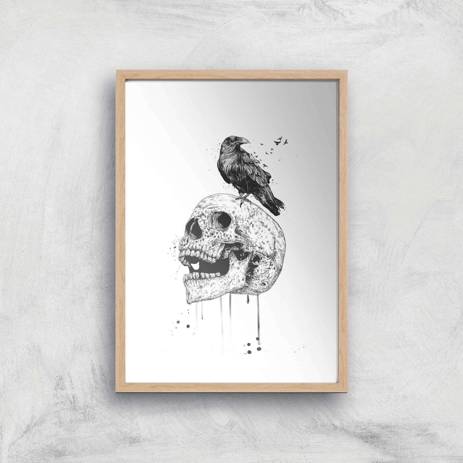 Balazs Solti Skull and Crow Art Print - A4 - Wood Frame