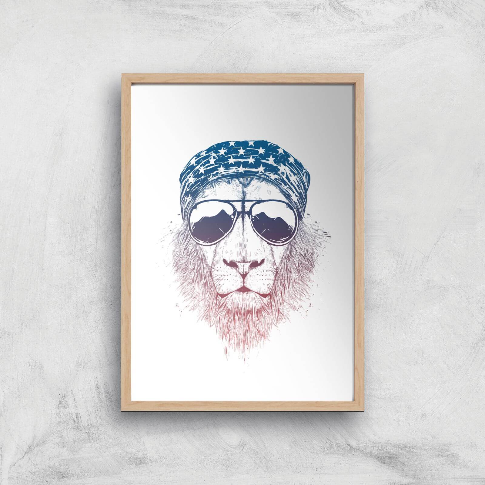 Balazs Solti Bandana Lion Art Print - A4 - Wood Frame
