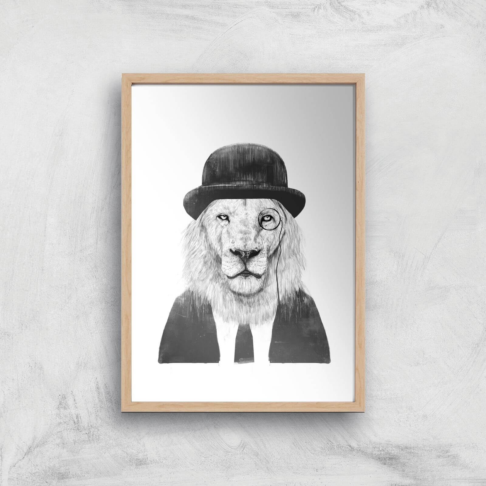 Balazs Solti Monocle Lion Art Print - A4 - Wood Frame