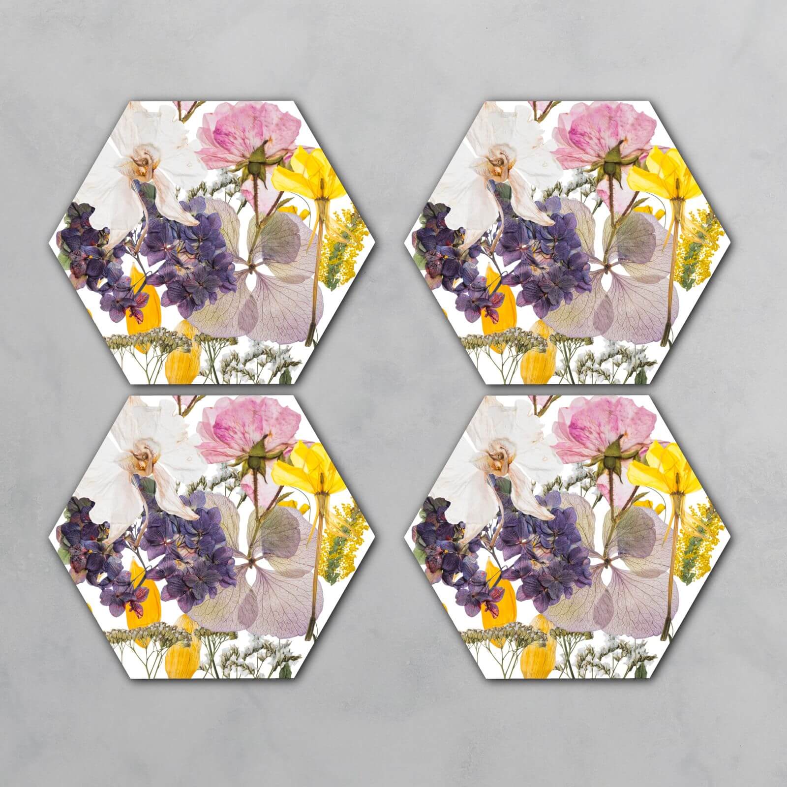 Pressed Flowers Hexagonal Coaster Set