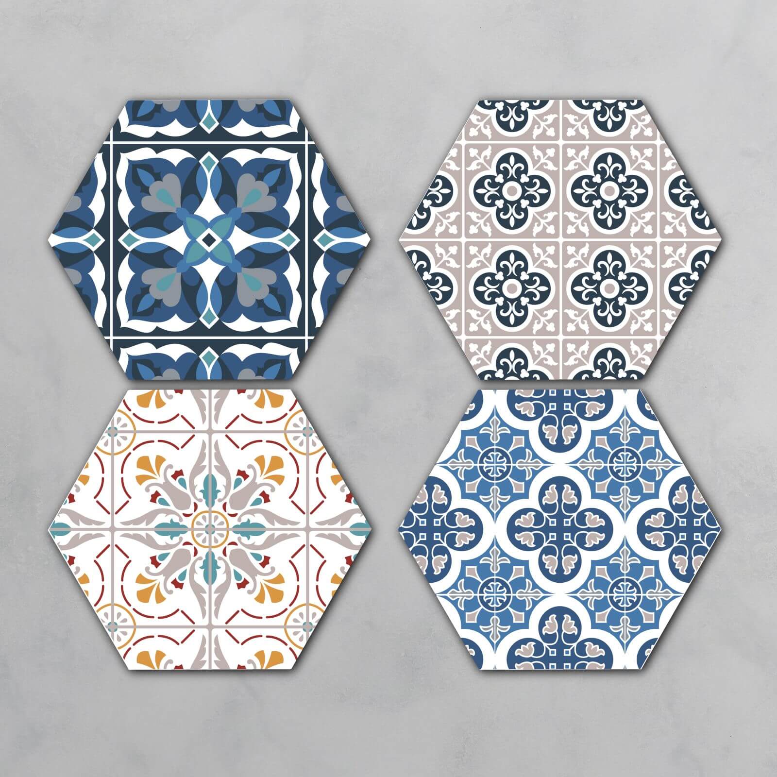 Blue Floor Tiles Hexagonal Coaster Set