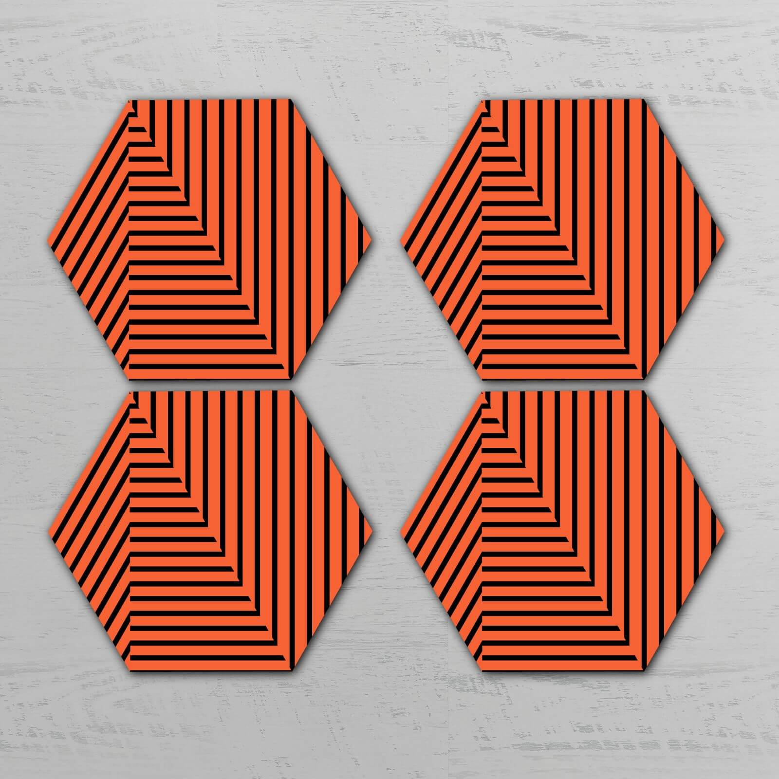 Orange Optical Illusion Hexagonal Coaster Set