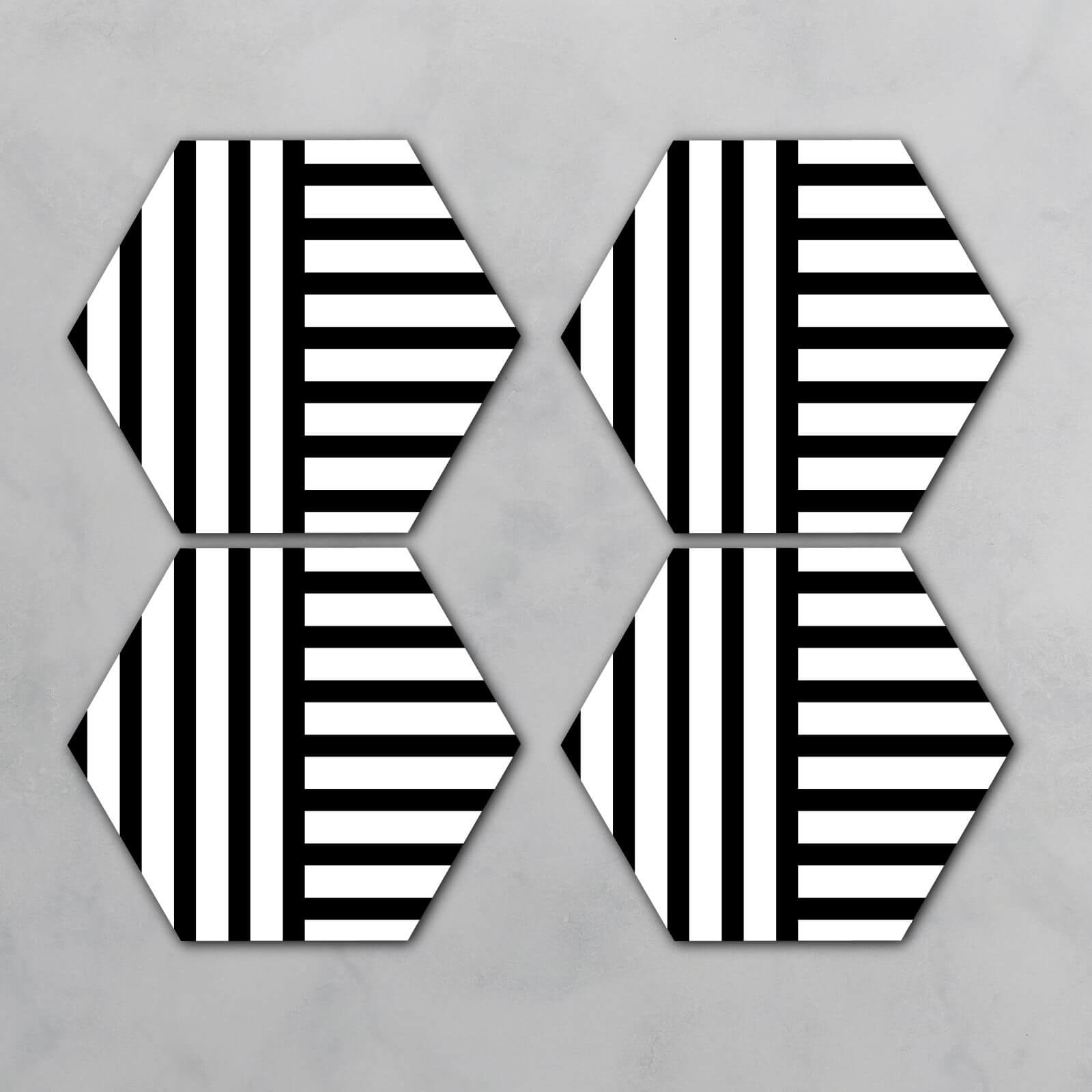 Black And White Lines Hexagonal Coaster Set