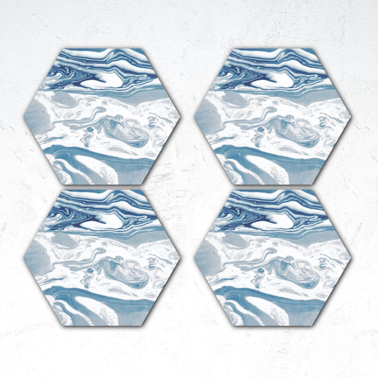 Blue Marble Hexagonal Coaster Set