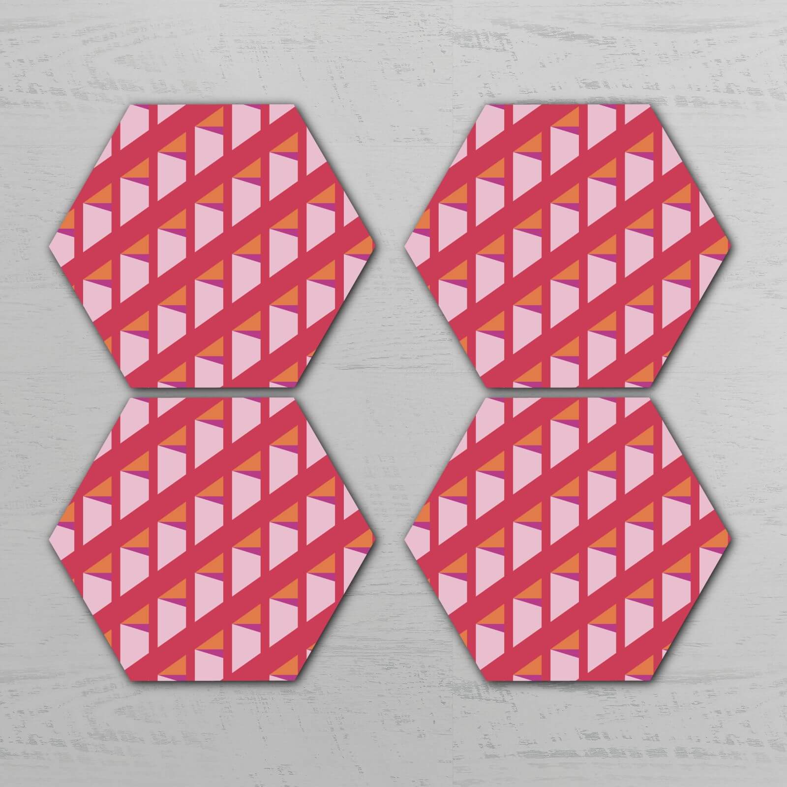 Pink Optical Illusion Hexagonal Coaster Set