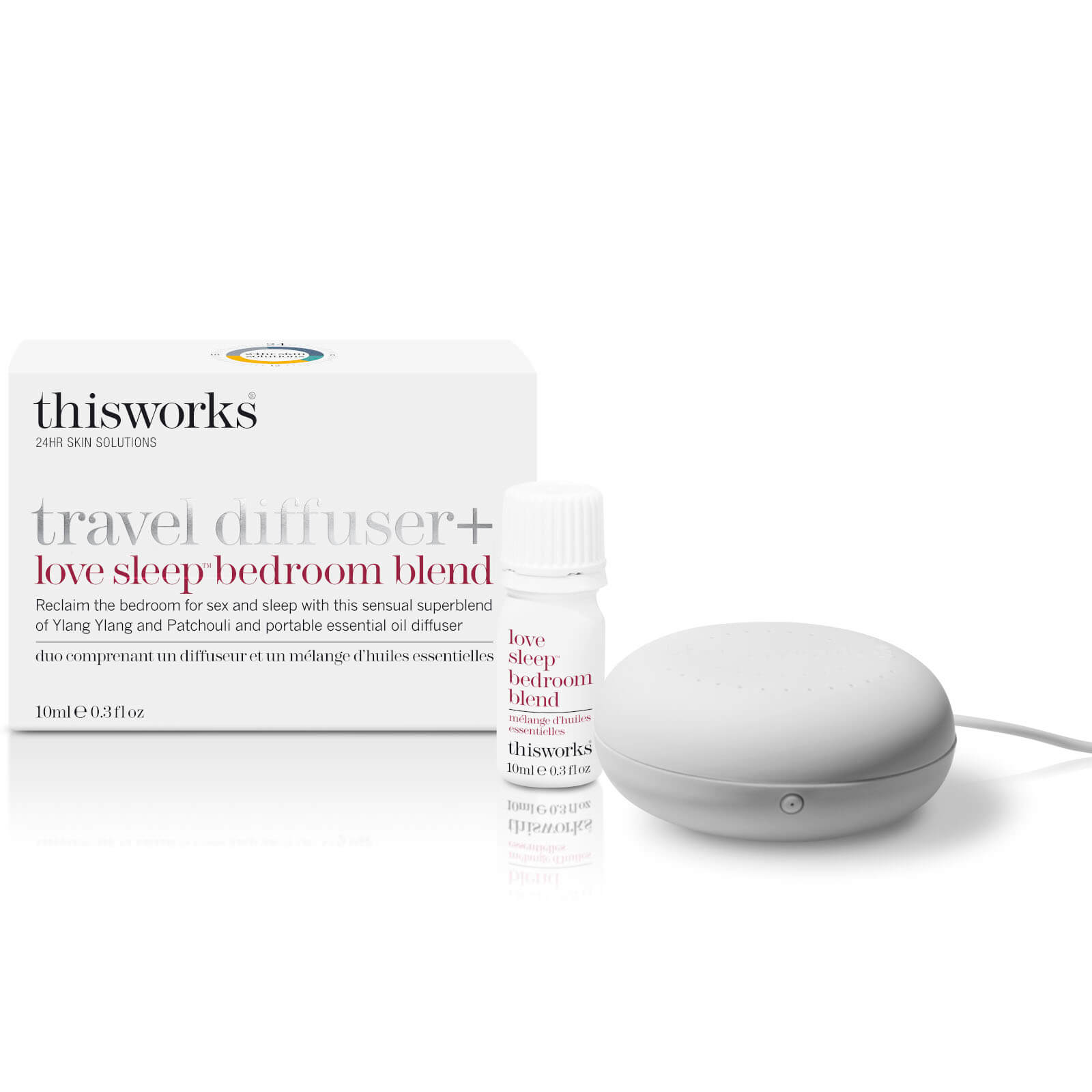 

this works Travel Diffuser and Love Sleep Bedroom Blend