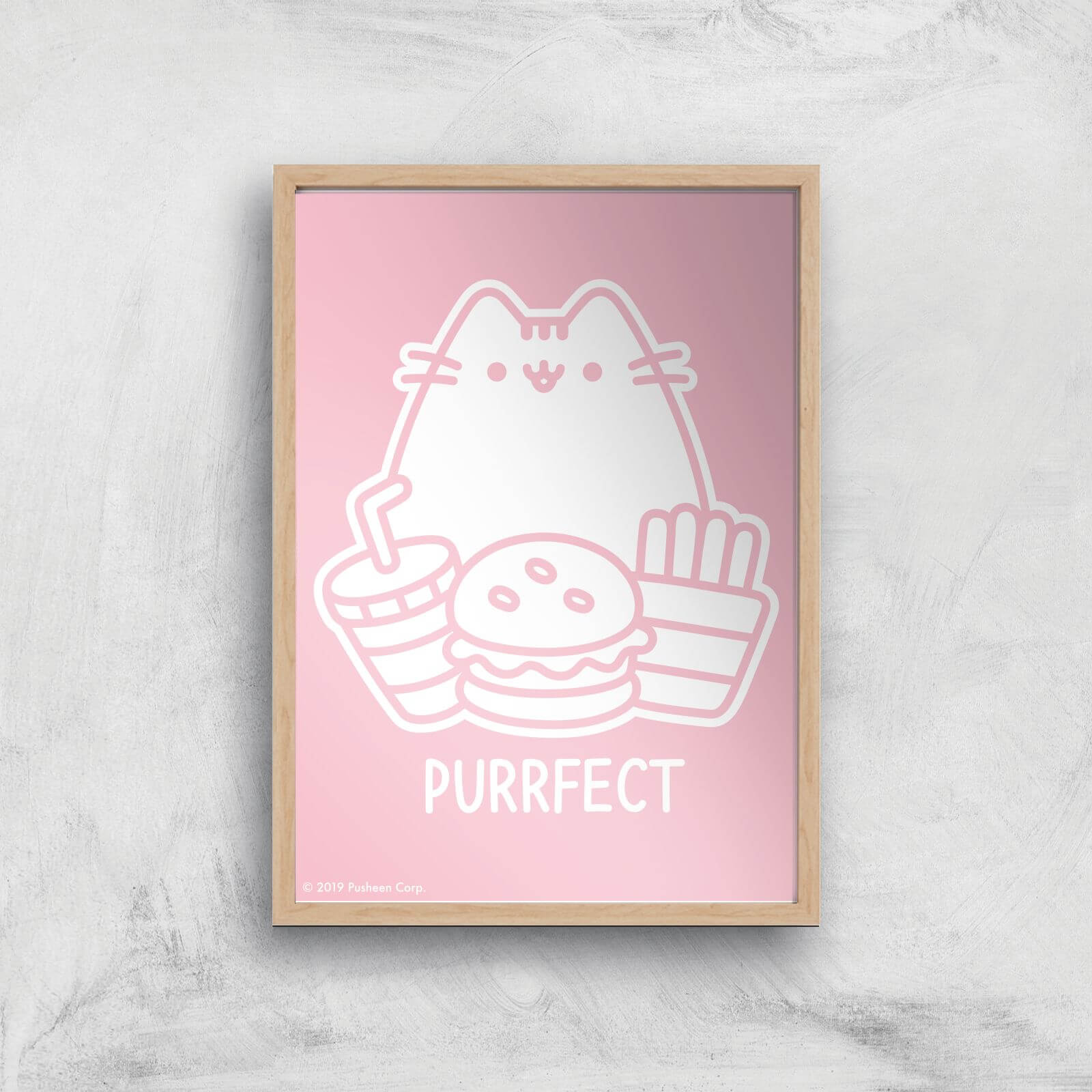 Pusheen Purrfect Junk Food Giclee Art Print - A4 - Wooden Frame
