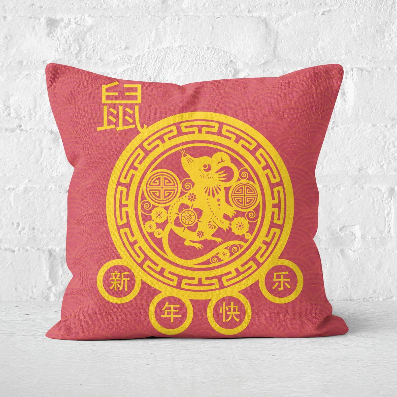 Year Of The Rat Decorative Red And Gold Cushion Square Cushion - 60x60cm - Soft Touch