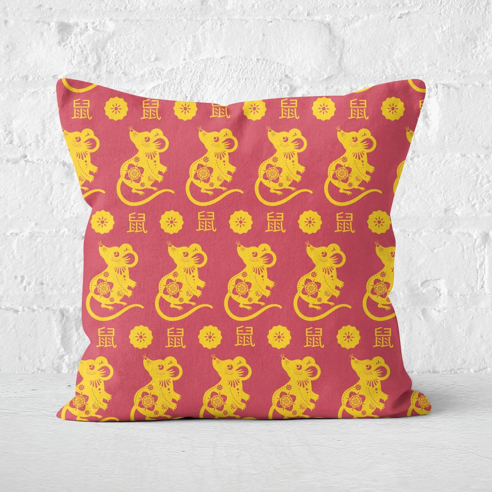 Repeat Chinese Rat Red and Gold Patterned Cushion Square Cushion - 60x60cm - Soft Touch