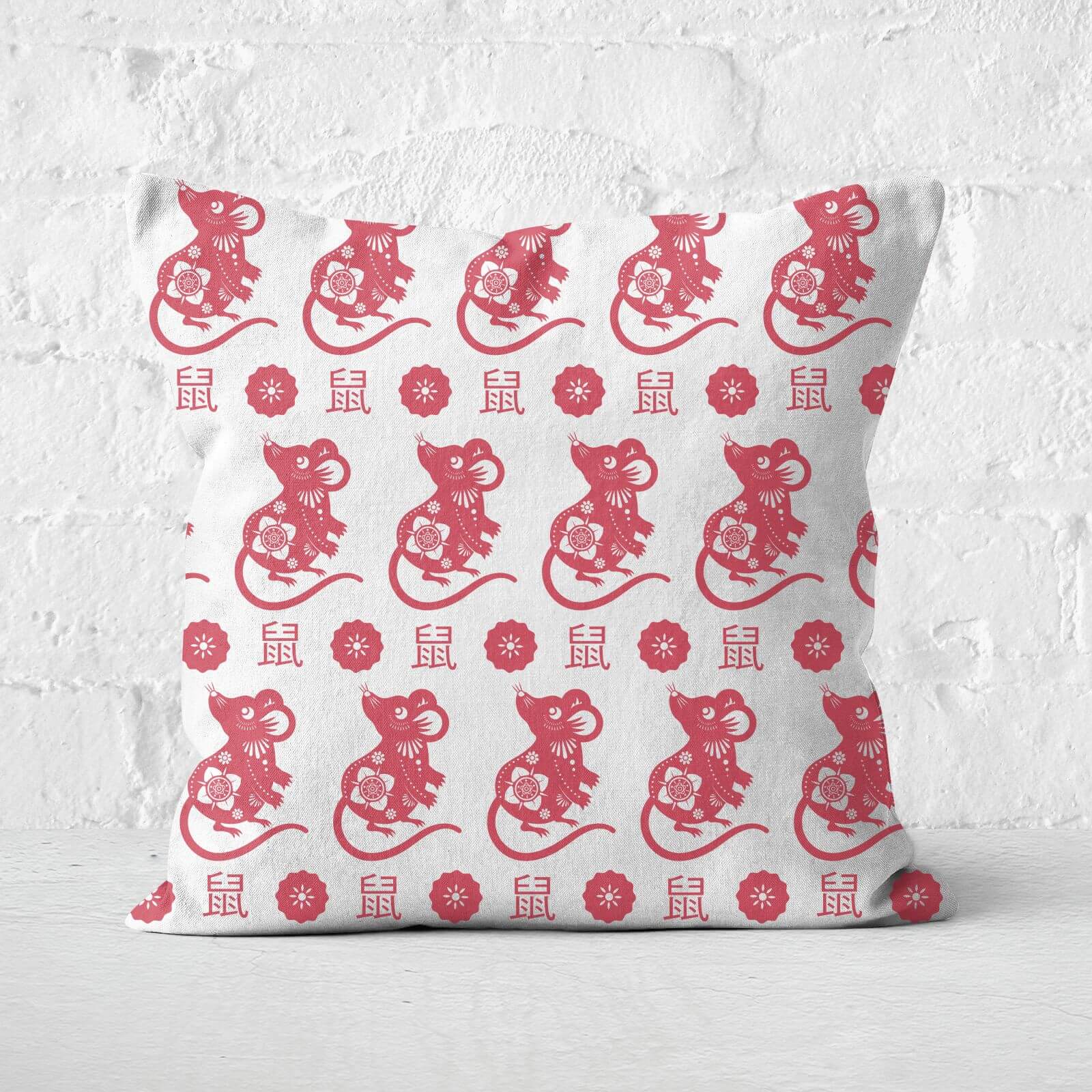 Repeat Chinese Rat Red Patterned Cushion Square Cushion - 60x60cm - Soft Touch