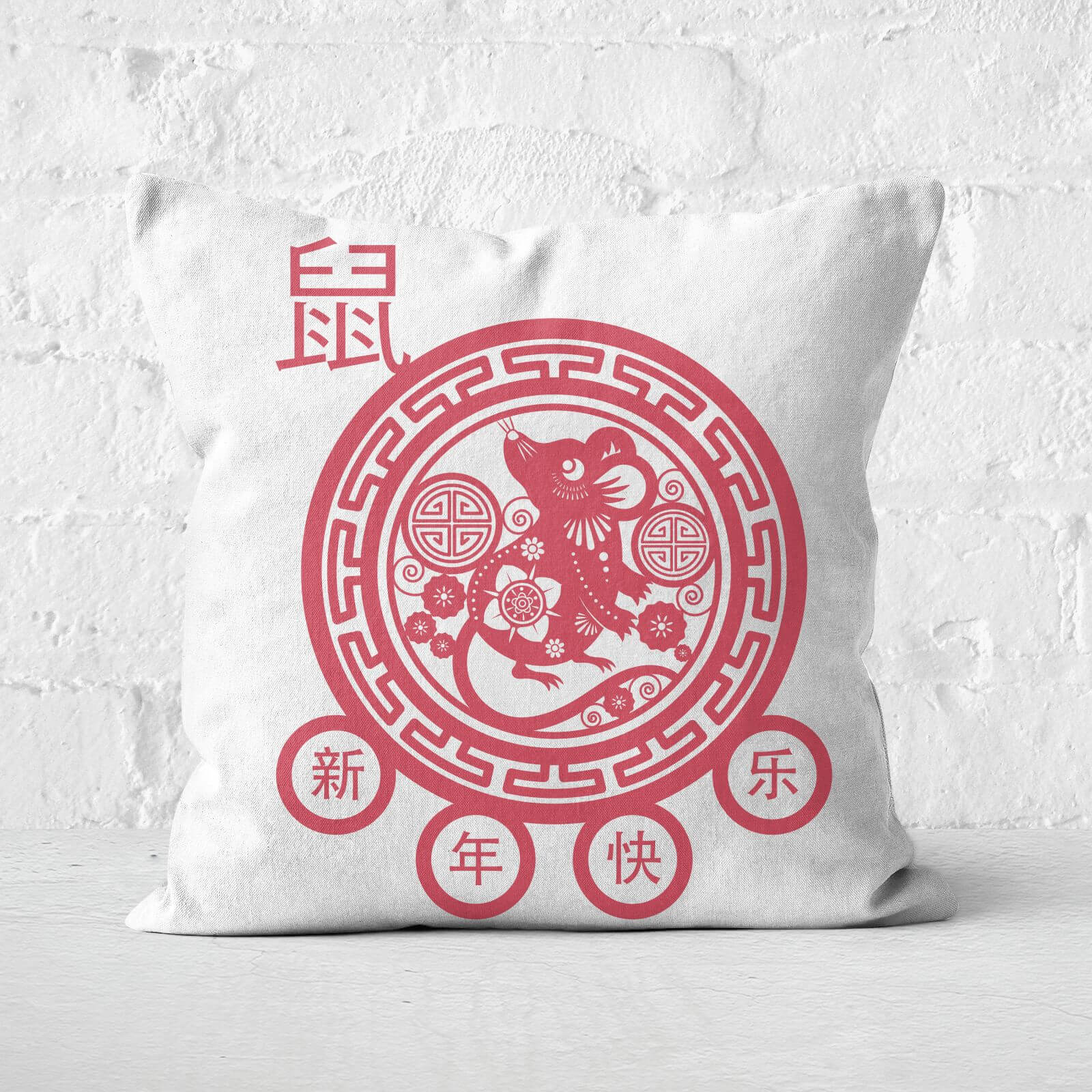 Year Of The Rat Decorative Red Cushion Square Cushion - 60x60cm - Soft Touch