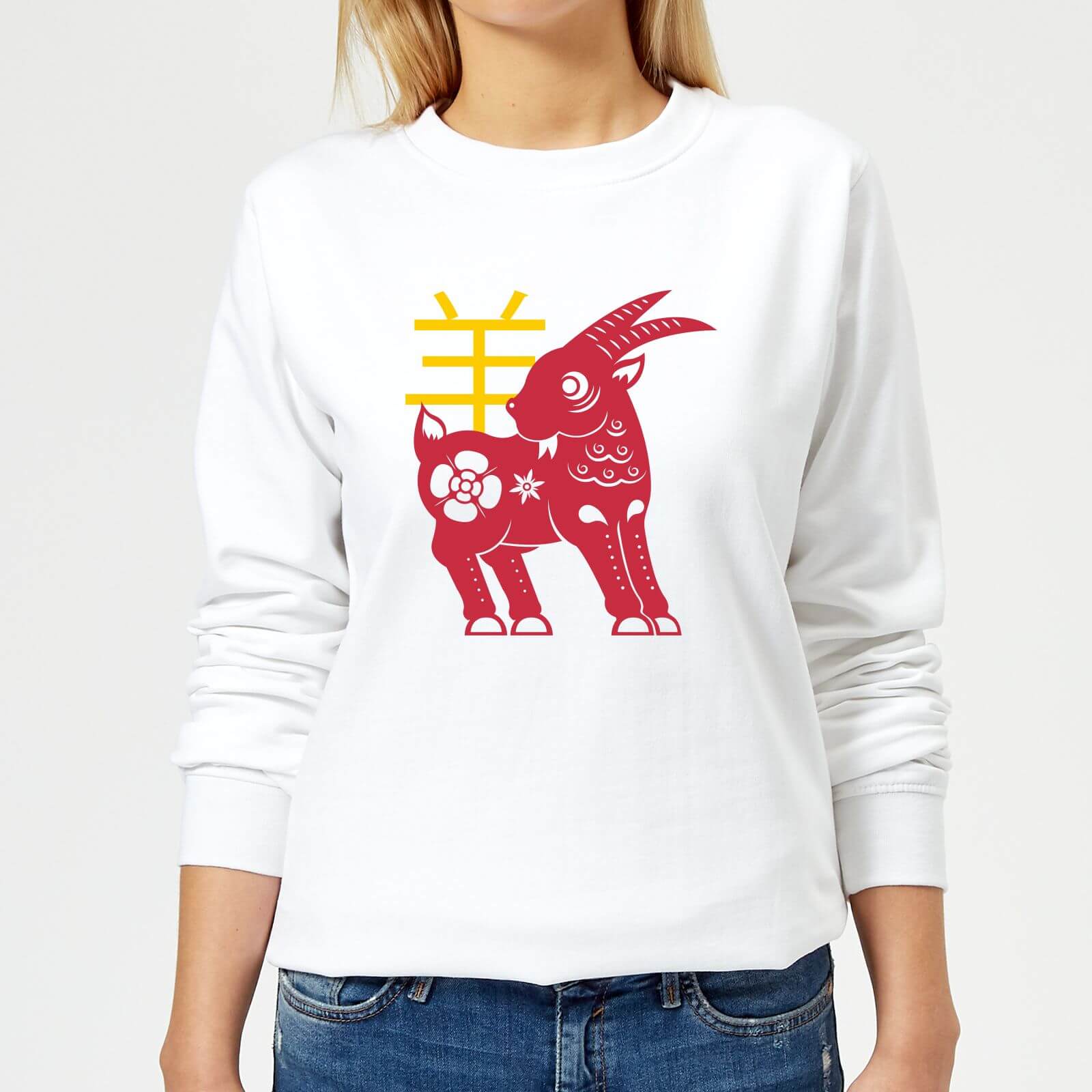 Chinese Zodiac Goat Women's Sweatshirt - White - XS - White