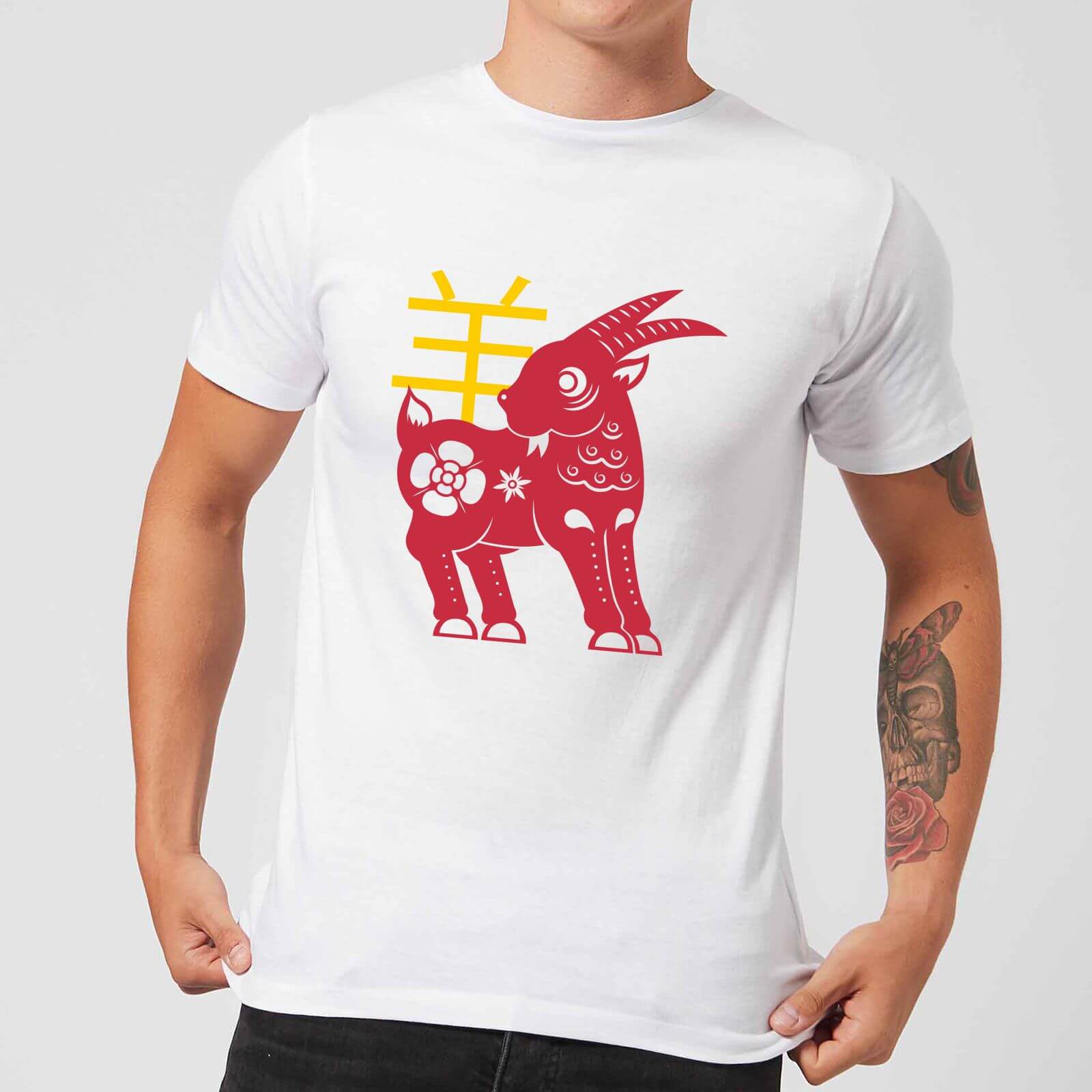 Chinese Zodiac Goat Men's T-Shirt - White - S