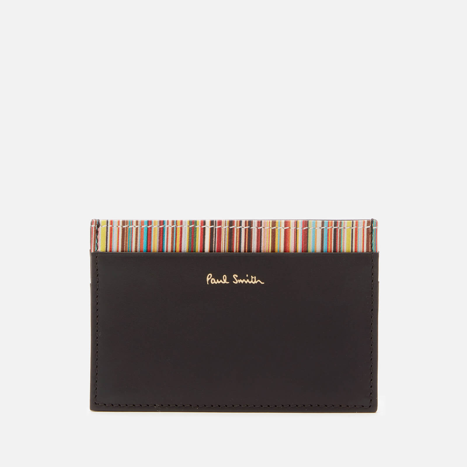 PS by Paul Smith Men's Signature Stripe Trim Leather Credit Card Holder - Black