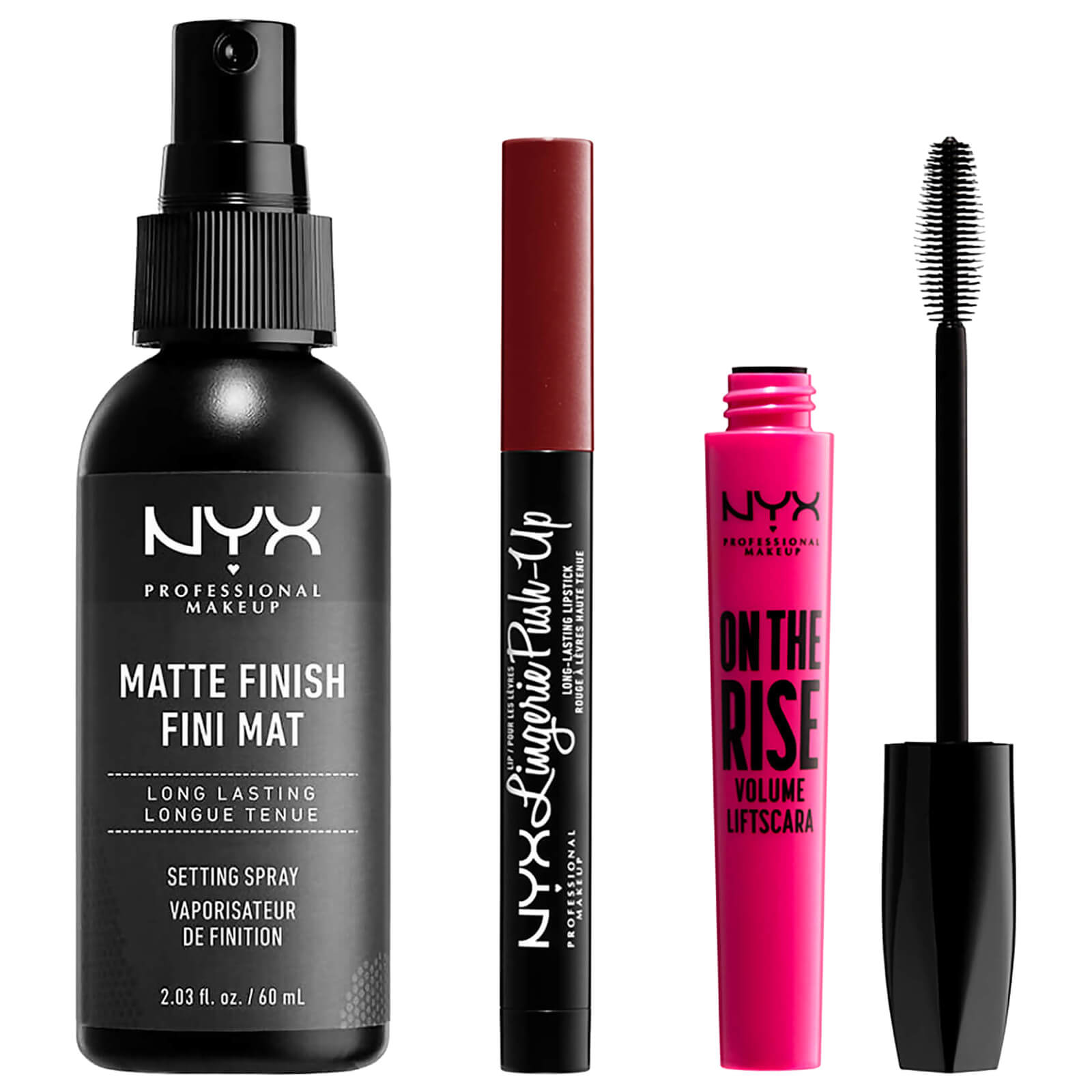 

NYX Professional Makeup Vegan Bestsellers- Mascara, Setting Spray and Lipstick Set - Exclusive