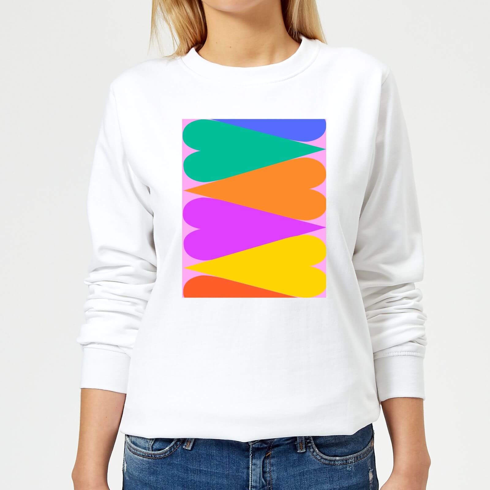 Large Rainbow Hearts Women's Sweatshirt - White - XS - White