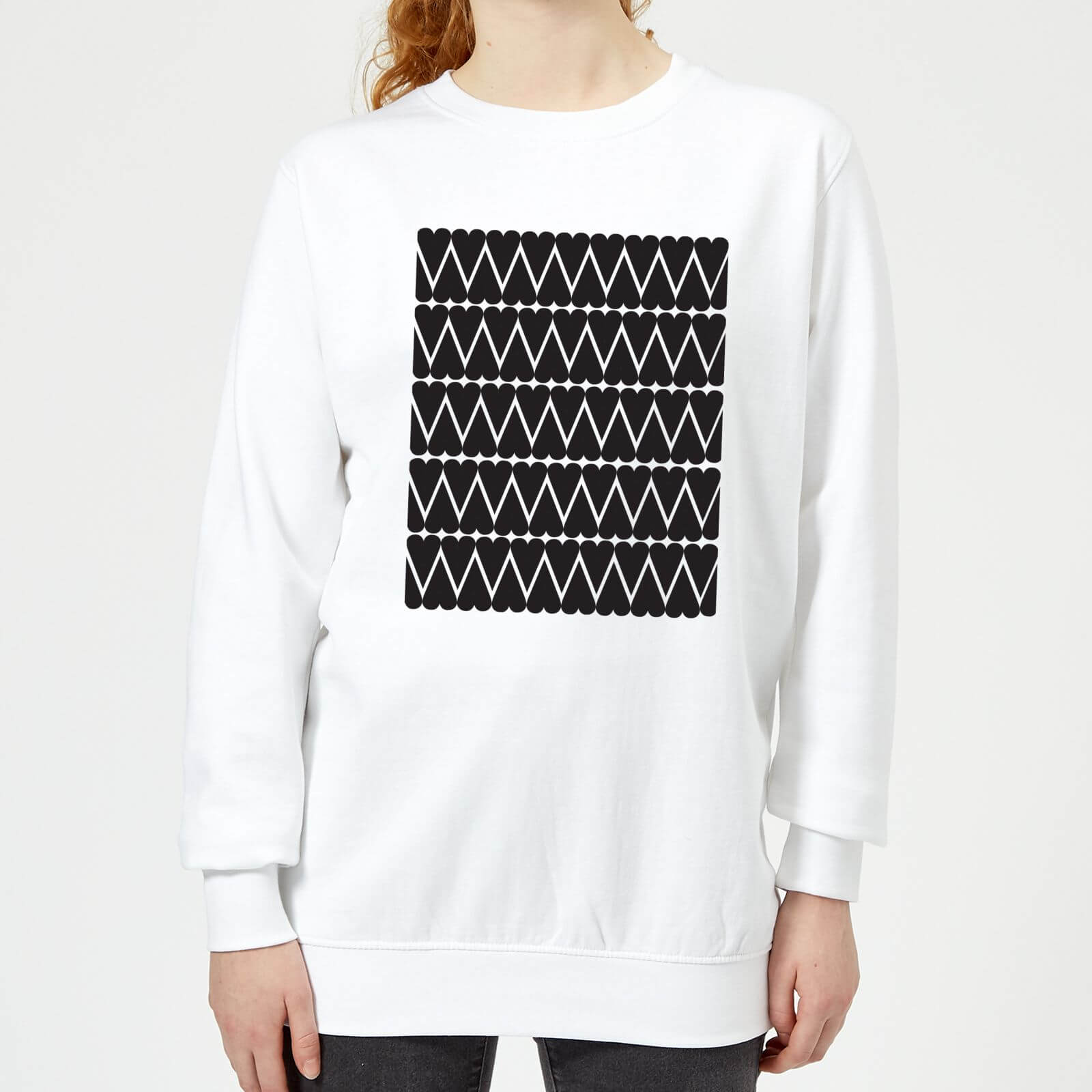 Black Love Heart Pattern Women's Sweatshirt - White - XS - White