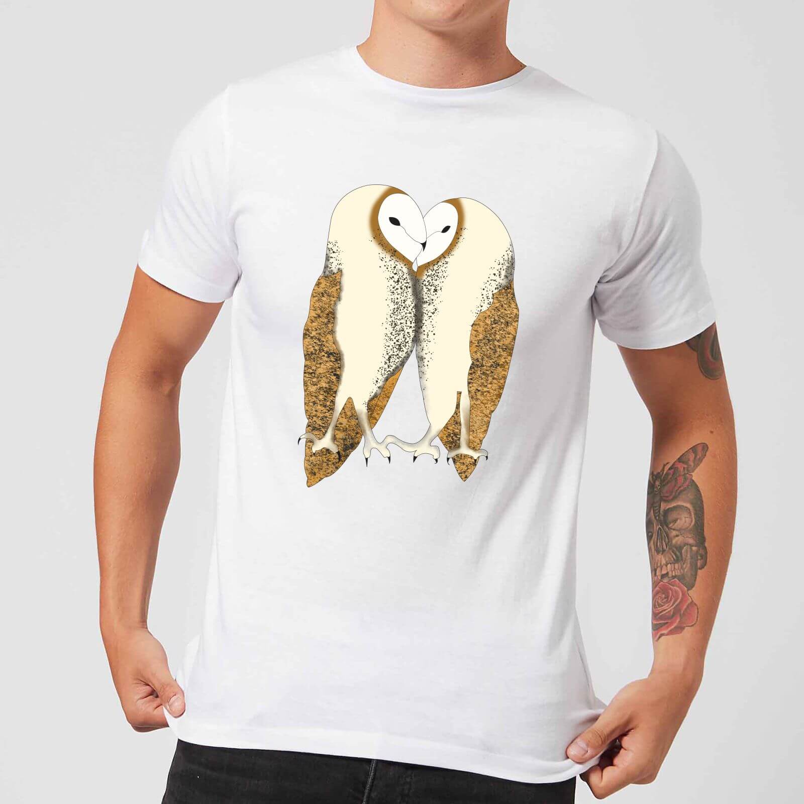 Nuzzling Barn Owls Men's T-Shirt - White - S