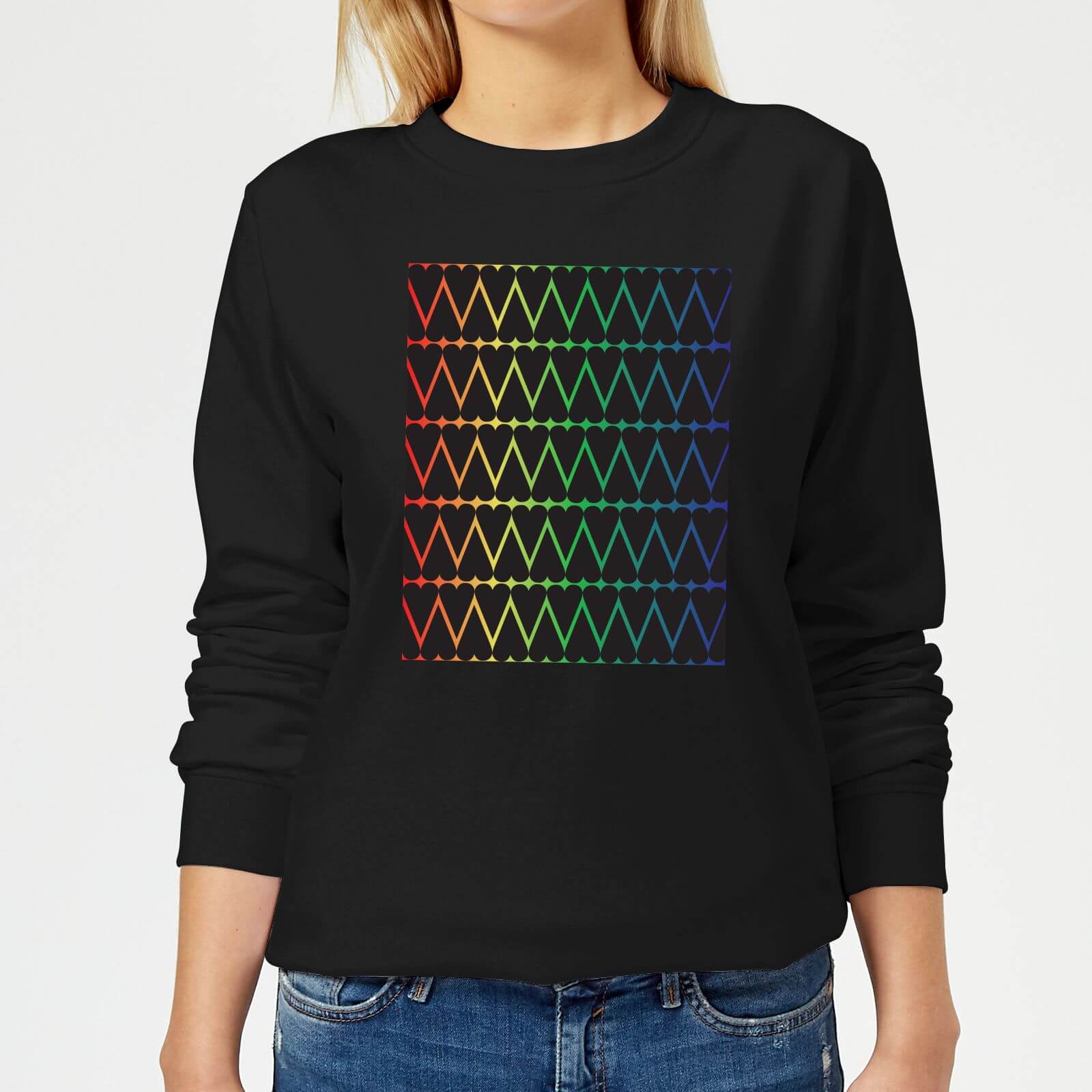 Mini Heart Print On Rainbow Women's Sweatshirt - Black - XS - Black