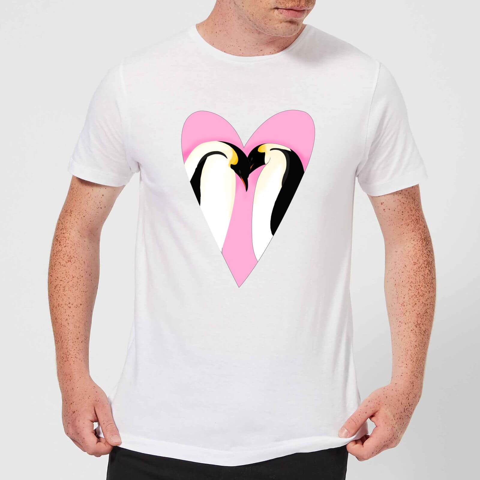 Love Heart Penguins Men's T-Shirt - White - S - White