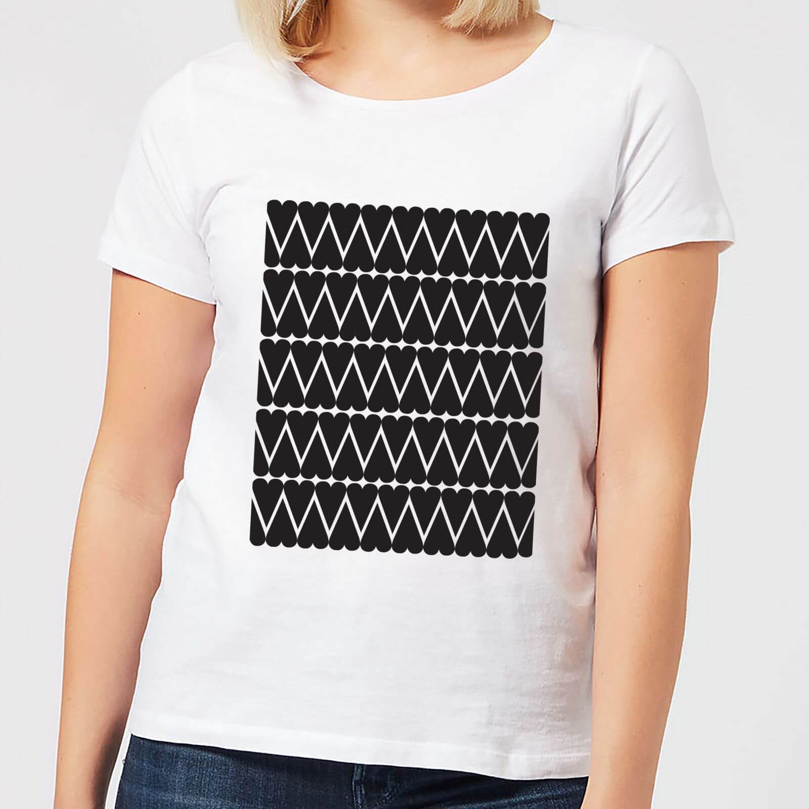 Black Love Heart Pattern Women's T-Shirt - White - S - White