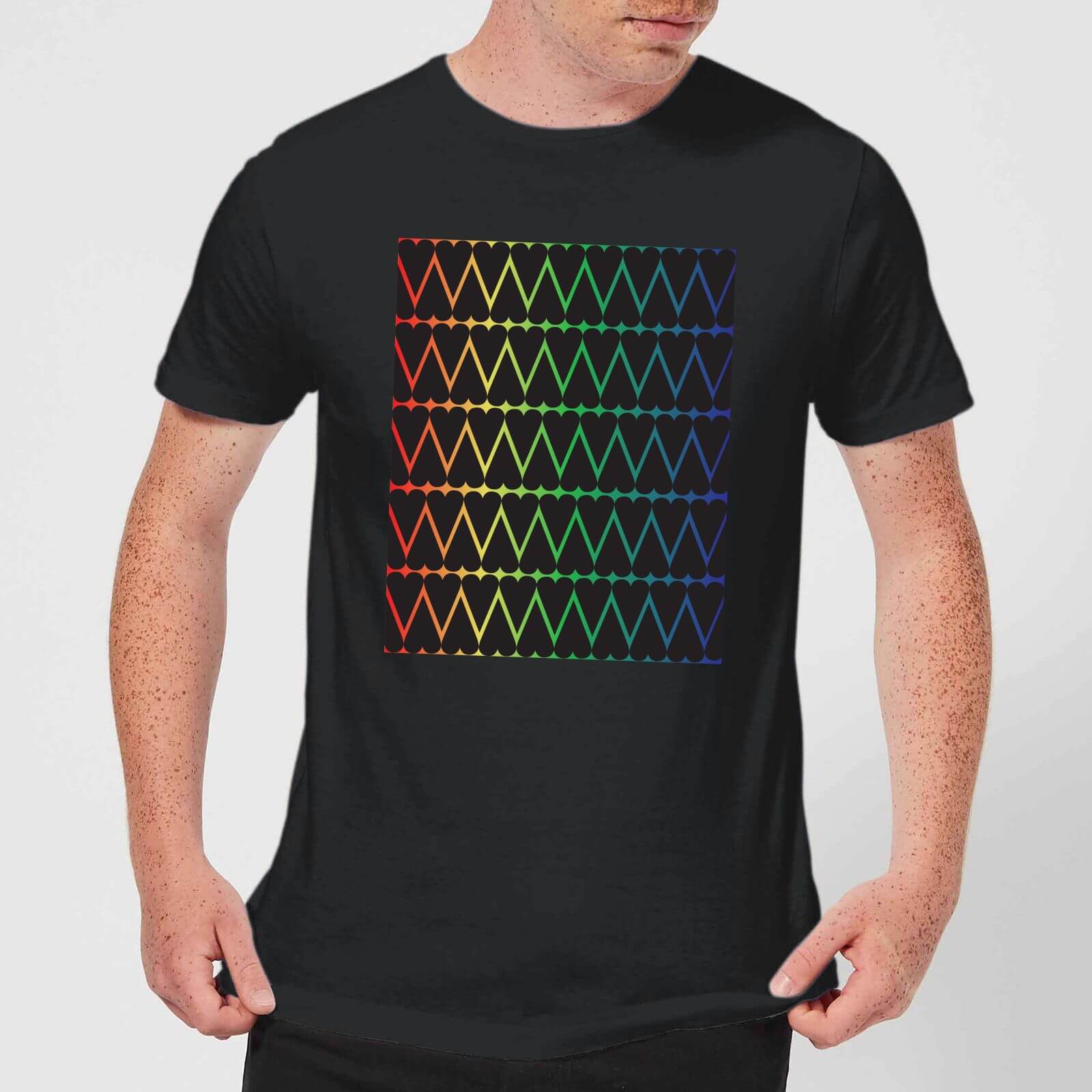 Mini Heart Print On Rainbow Men's T-Shirt - Black - S - Black