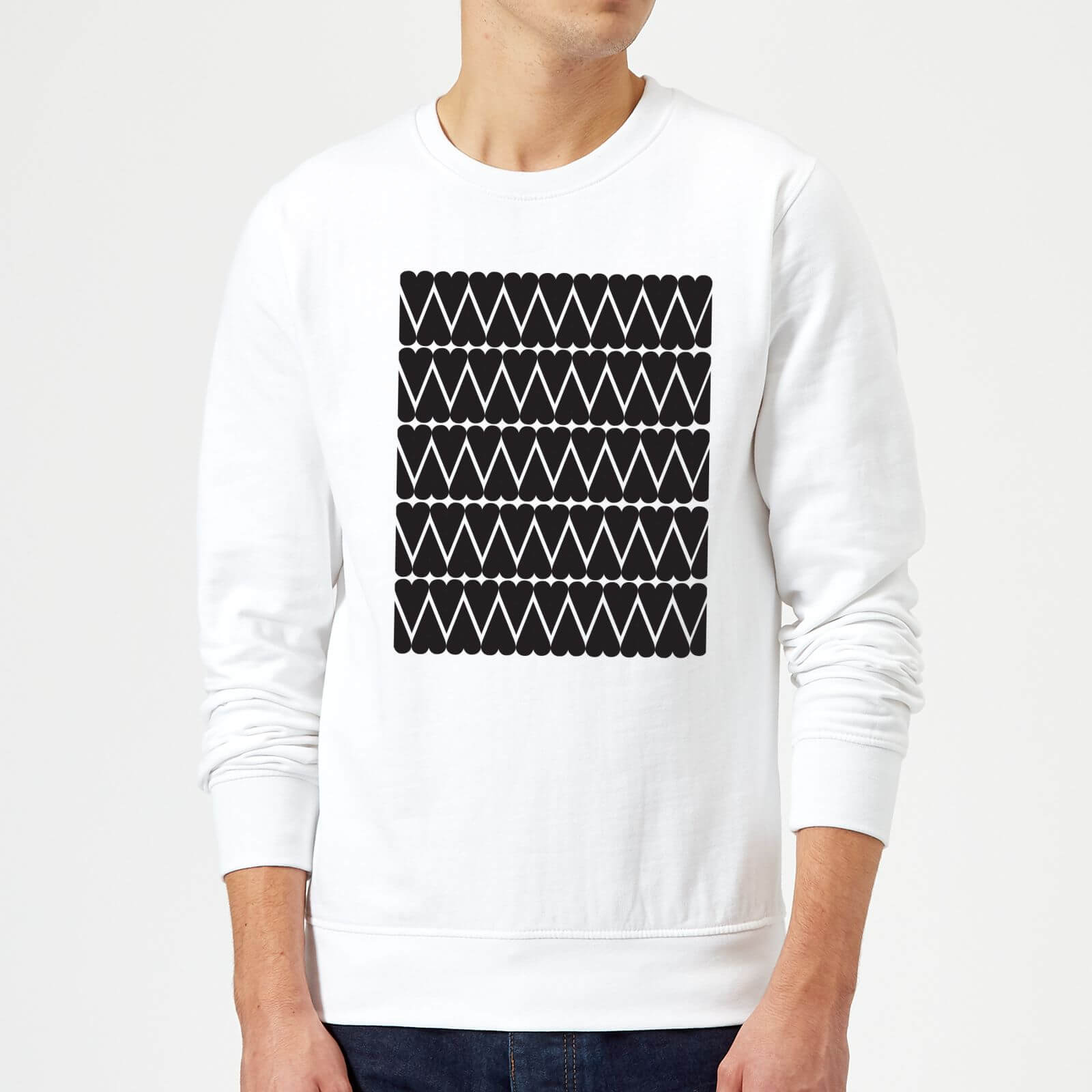 Black Love Heart Pattern Sweatshirt - White - M - White