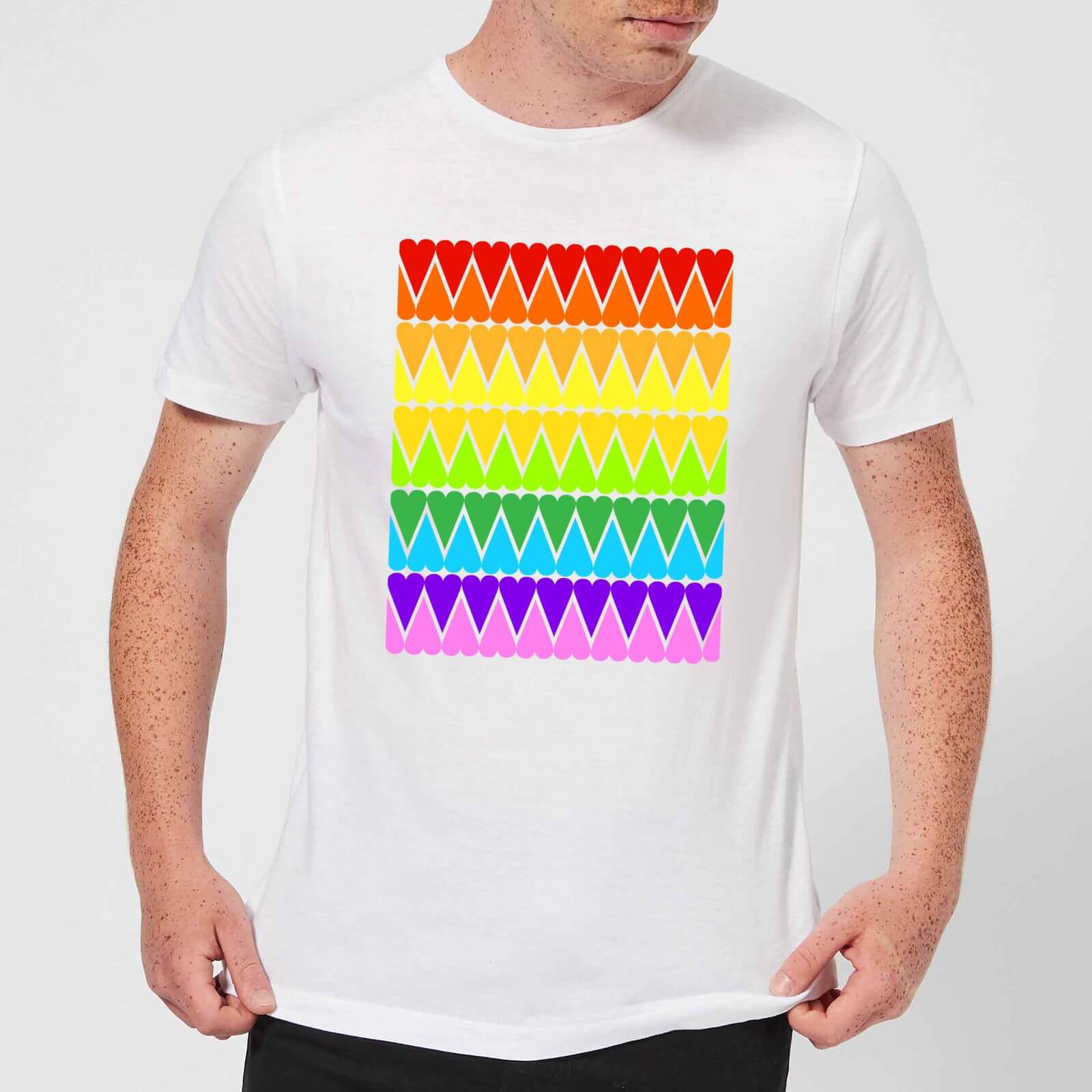 Rainbow Heart Upside Down Men's T-Shirt - White - S - White