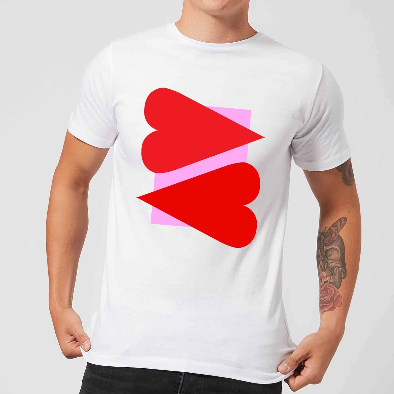 Red Hearts Men's T-Shirt - White - S - White