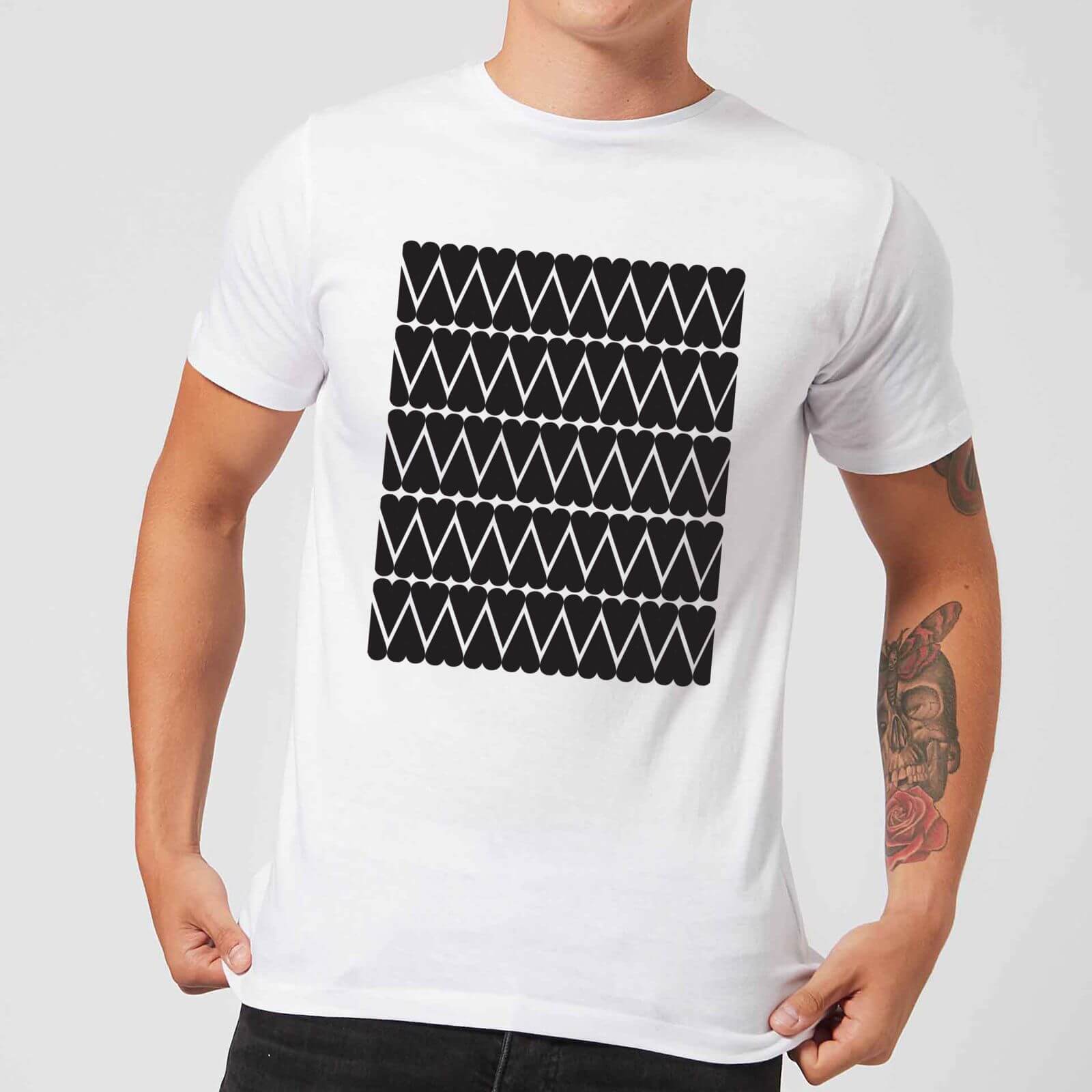 Black Love Heart Pattern Men's T-Shirt - White - S - White