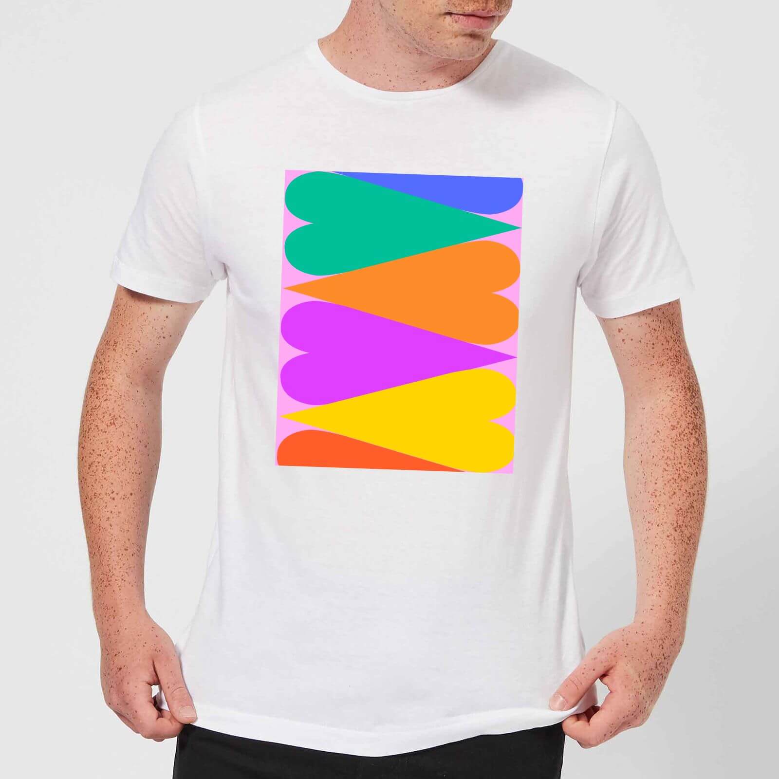 Large Rainbow Hearts Men's T-Shirt - White - L - White
