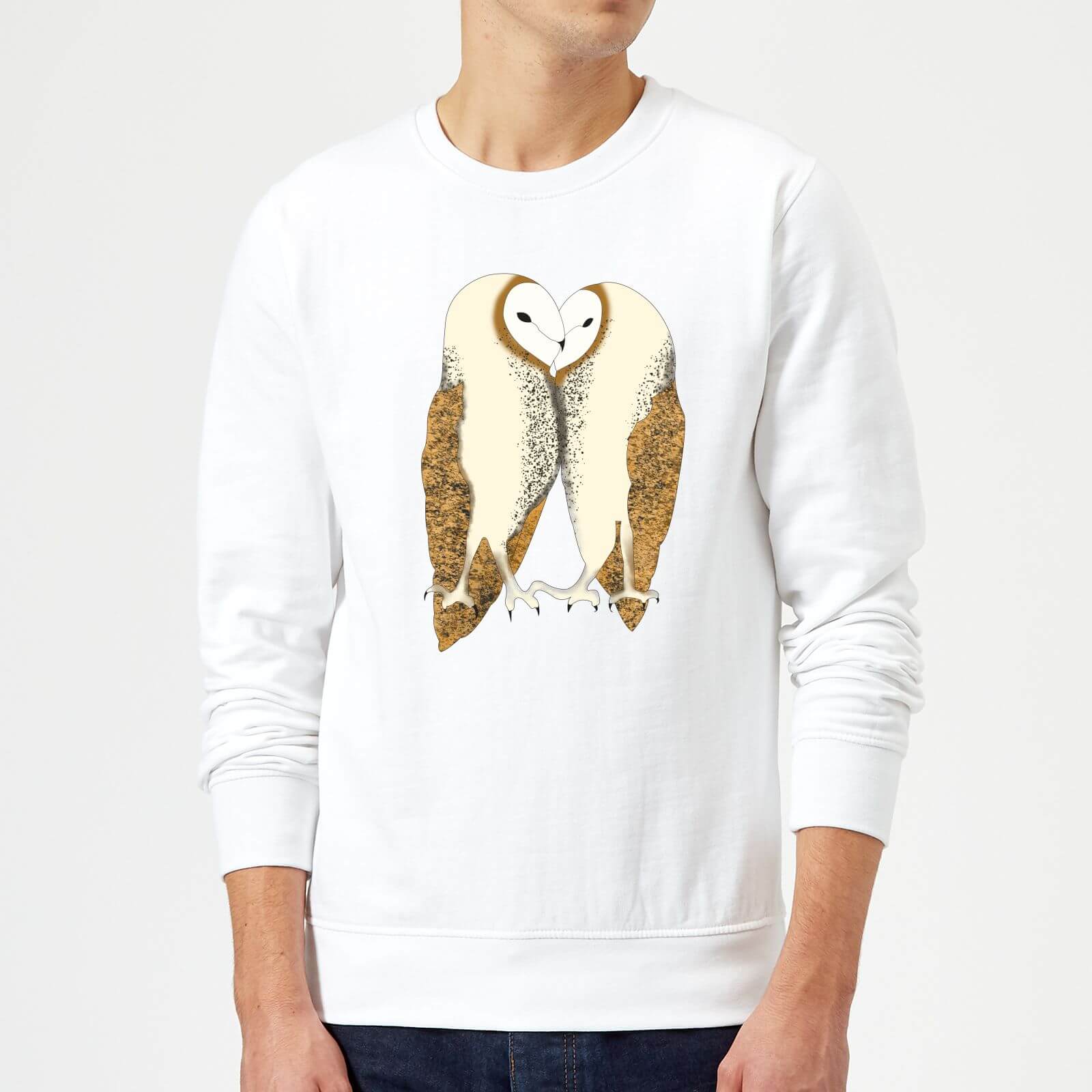 Nuzzling Barn Owls Sweatshirt - White - S - White