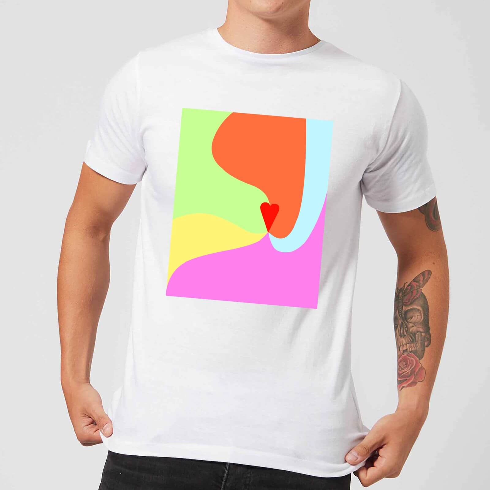 Rainbow Love Swirl Men's T-Shirt - White - S - White
