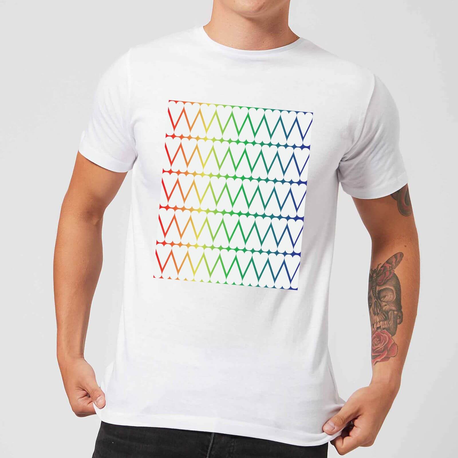 White Hearts On Rainbow Background Men's T-Shirt - White - S - White