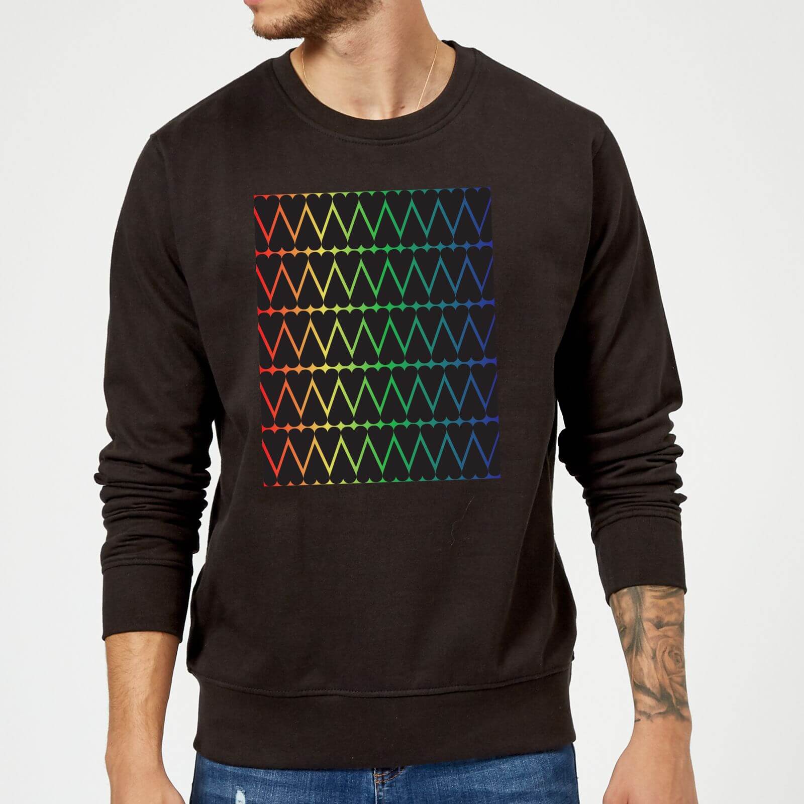 Mini Heart Print On Rainbow Sweatshirt - Black - S - Black