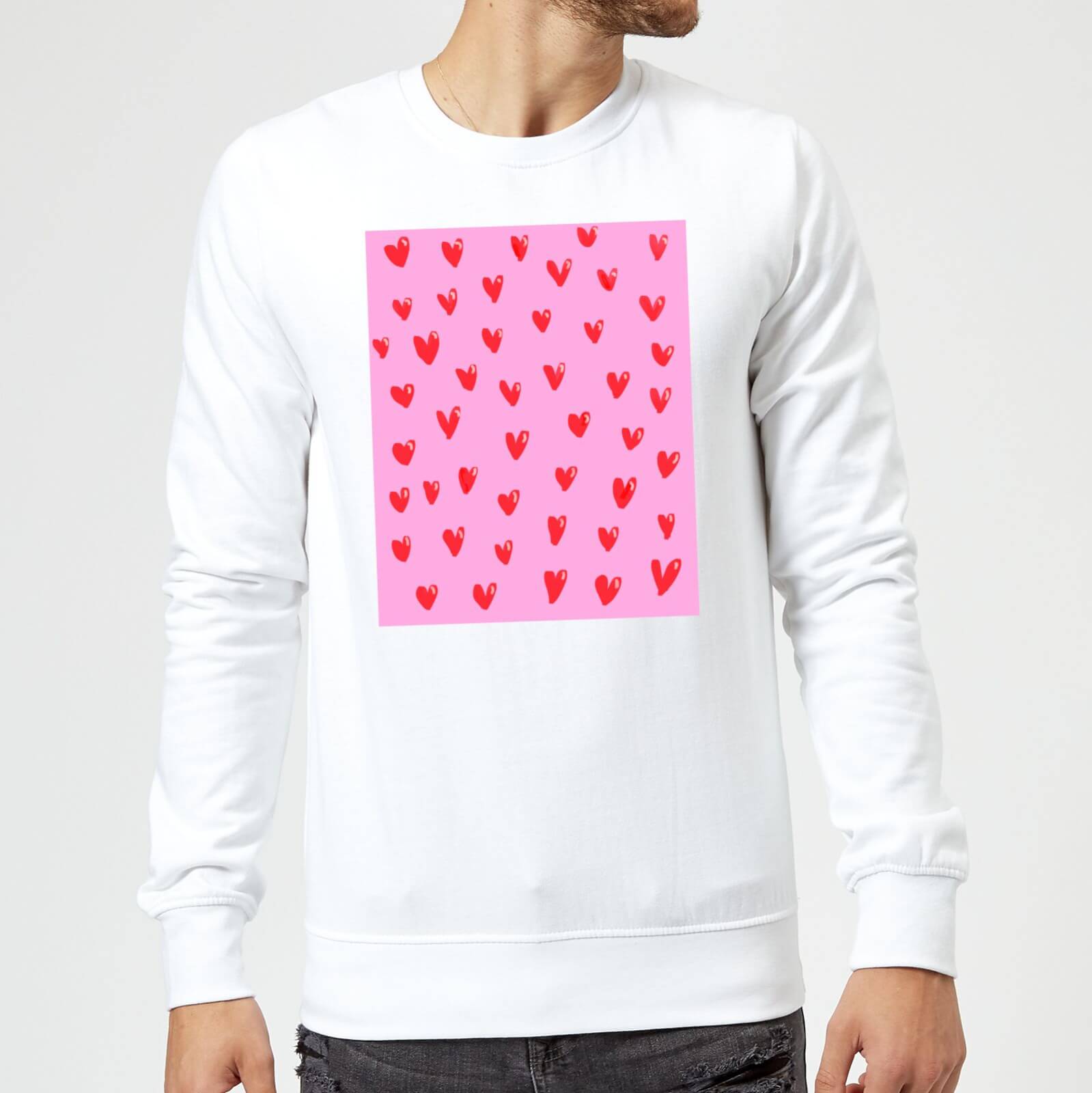 Hand Drawn Red Heart Pattern Sweatshirt - White - S - White